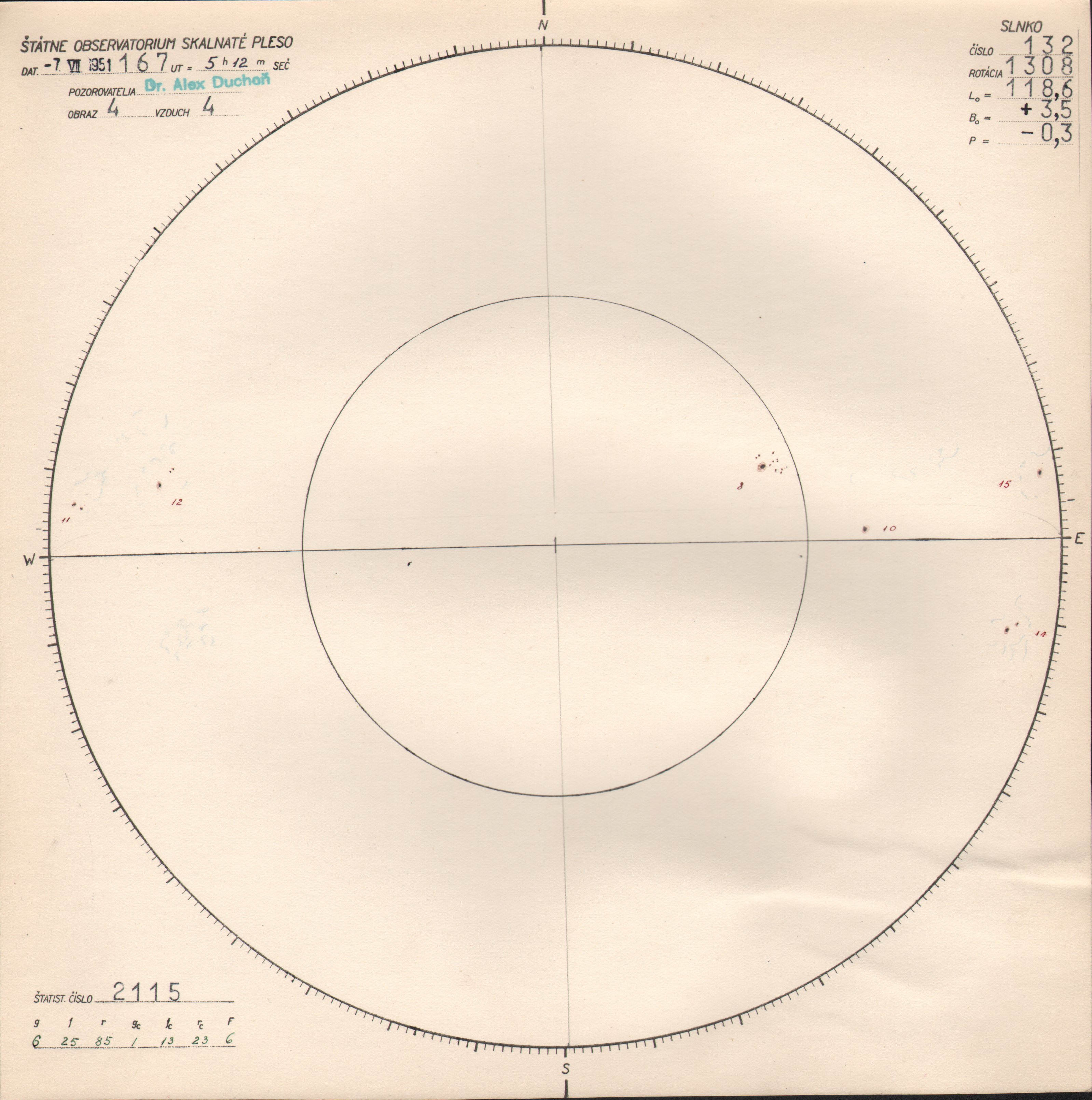 Obrázok zákresu Slnka na deň 07.07.1951