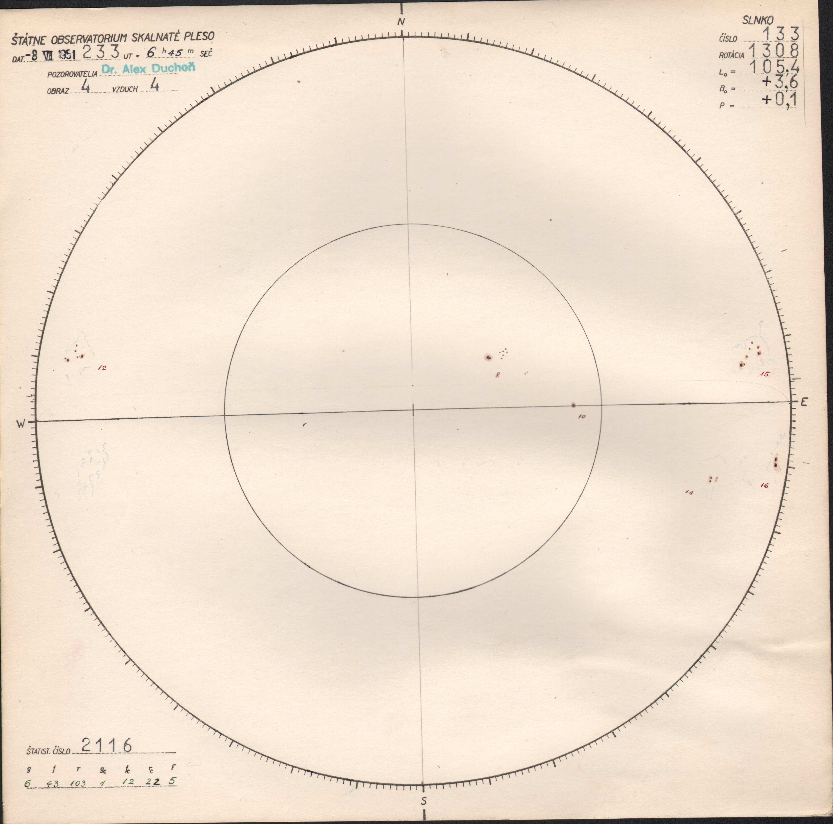 Obrázok zákresu Slnka na deň 08.07.1951