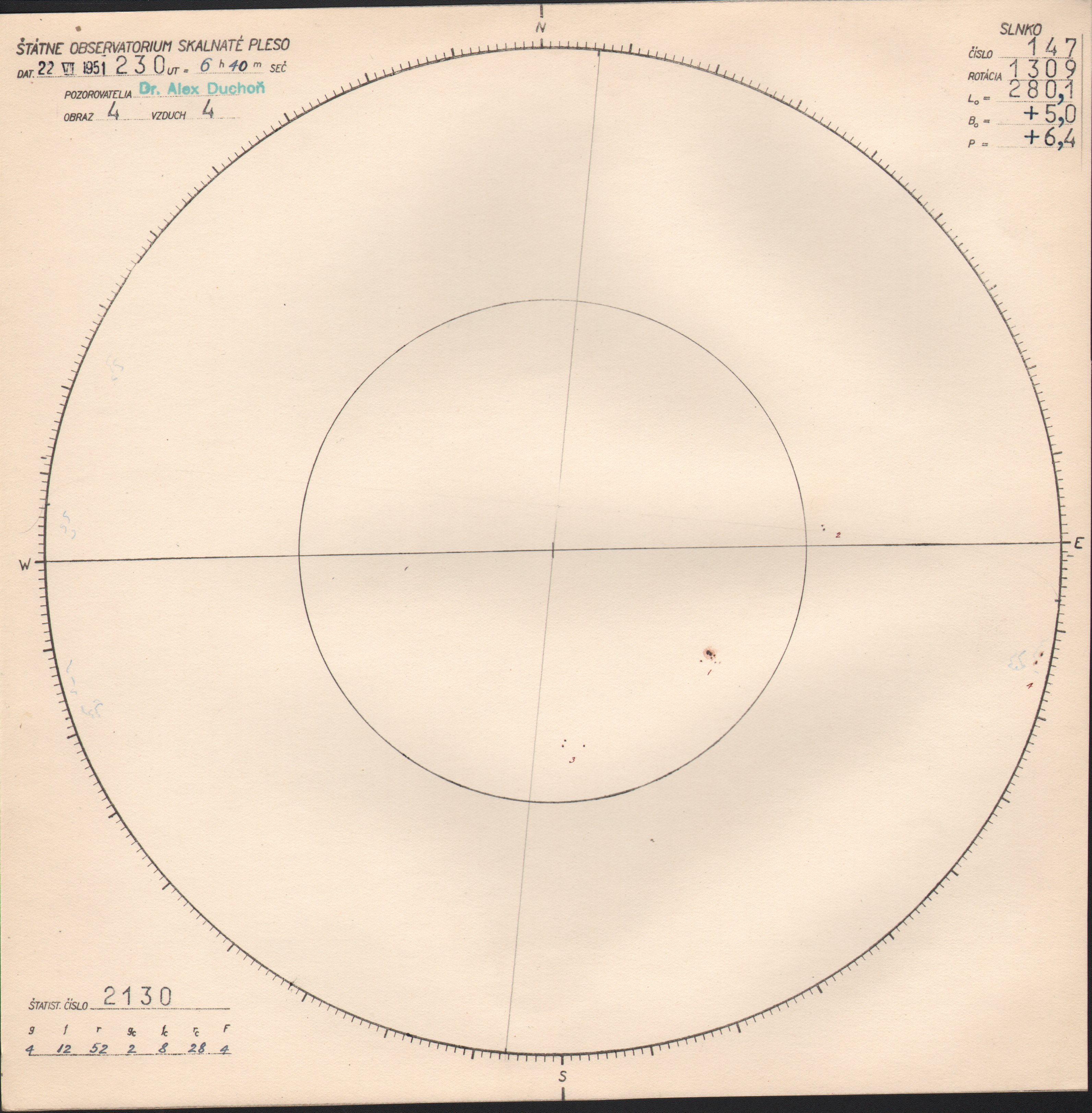 Obrázok zákresu Slnka na deň 22.07.1951