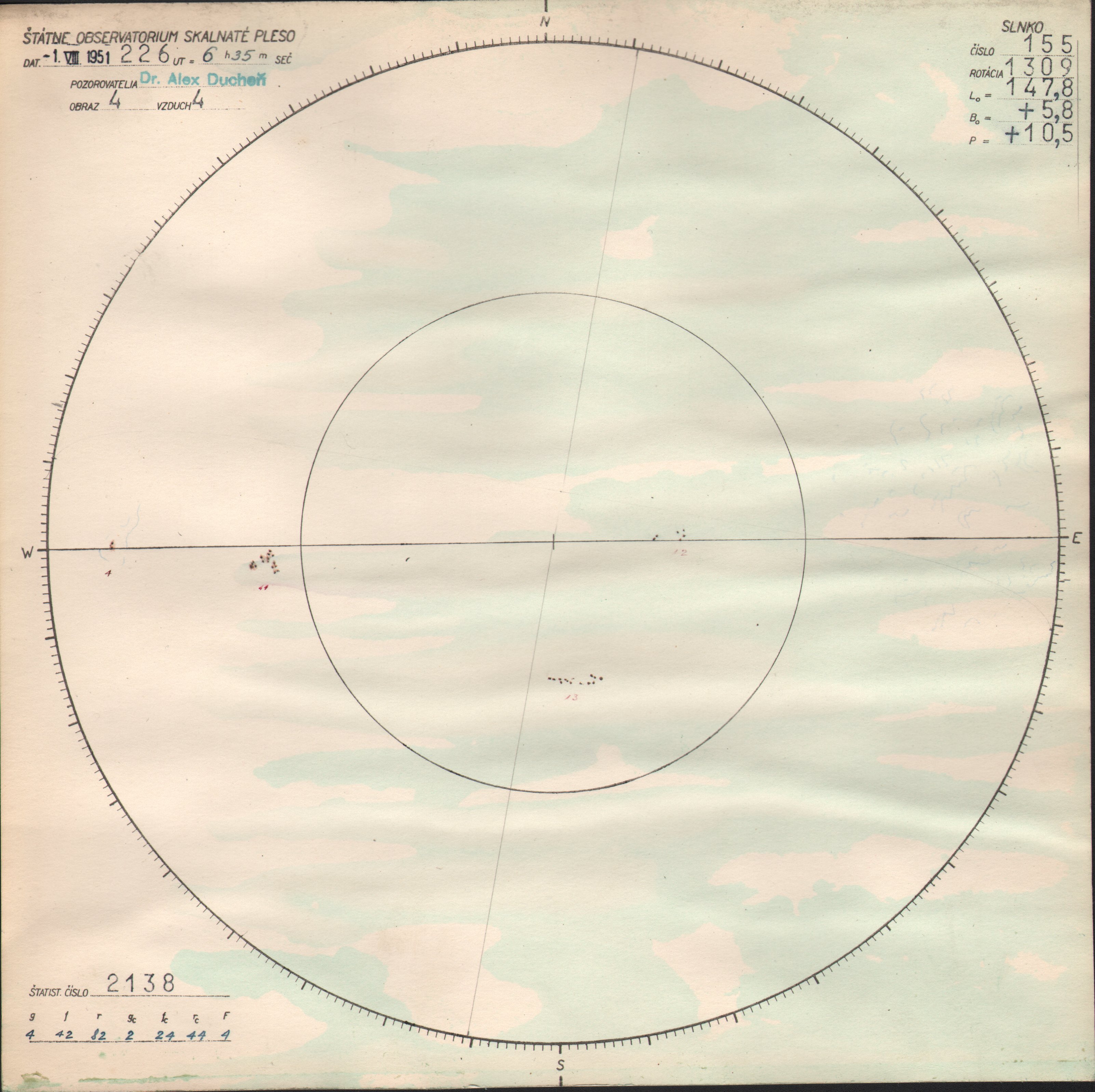 Obrázok zákresu Slnka na deň 01.08.1951
