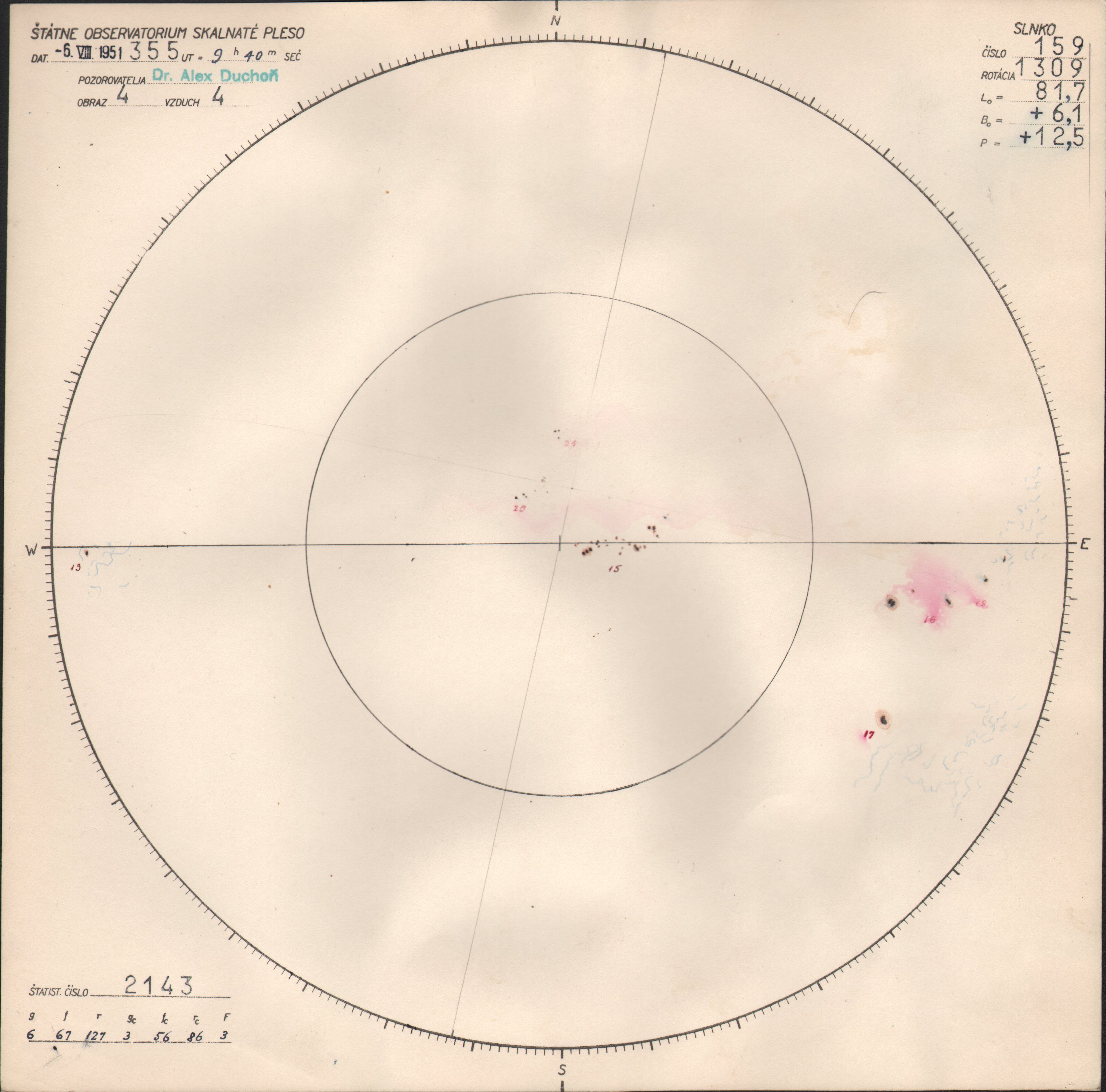 Obrázok zákresu Slnka na deň 06.08.1951