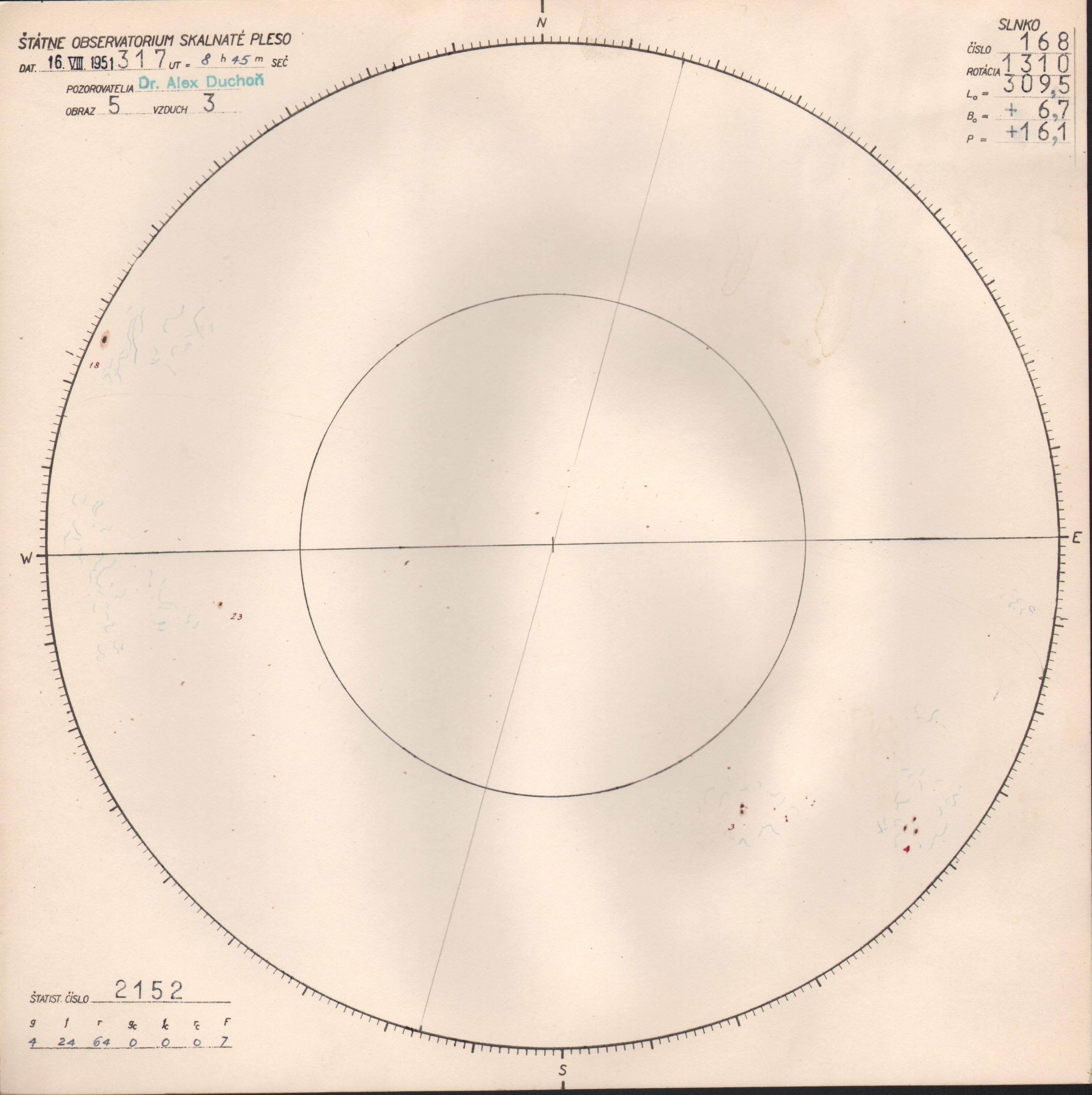 Obrázok zákresu Slnka na deň 16.08.1951