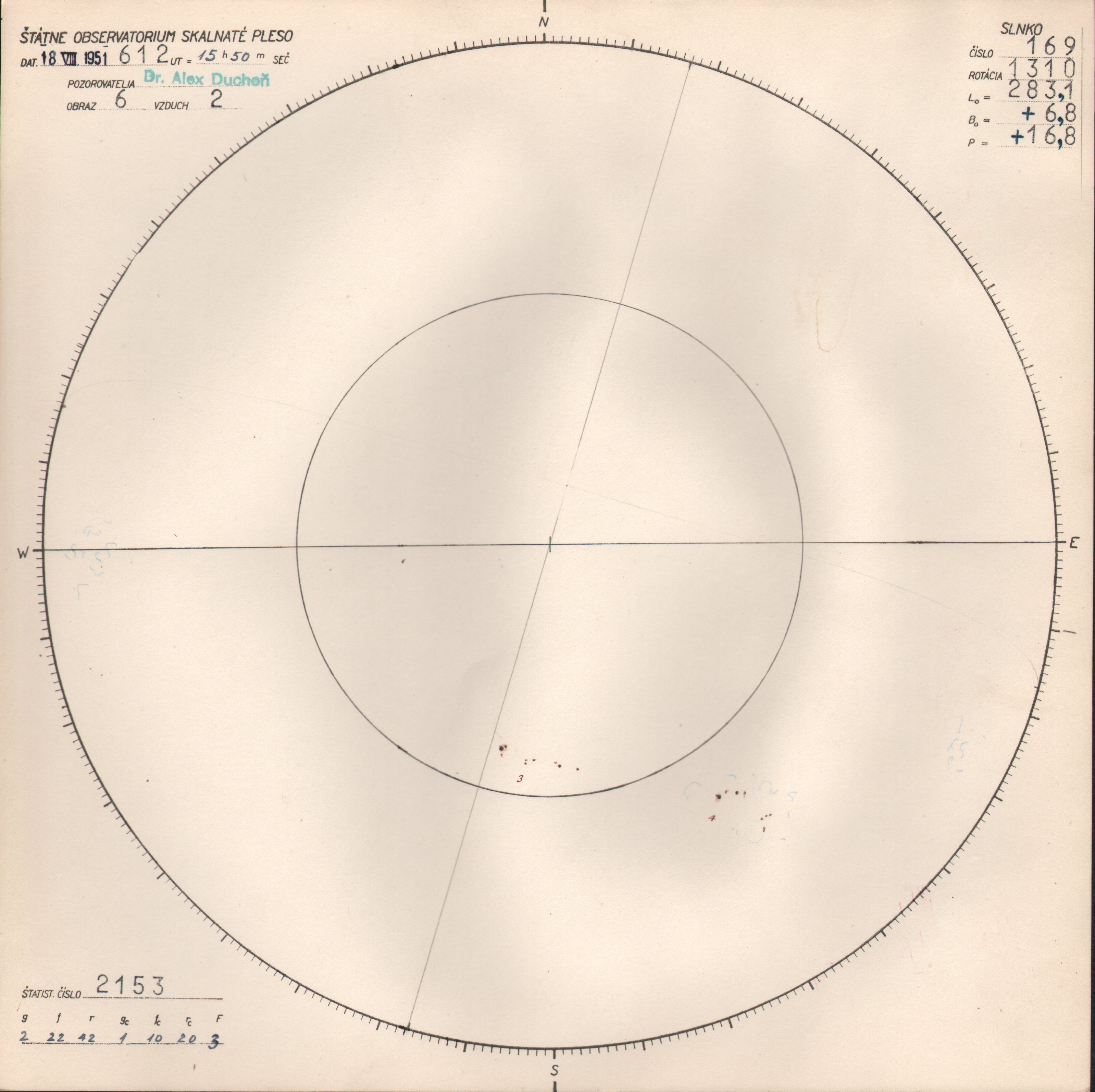 Obrázok zákresu Slnka na deň 18.08.1951
