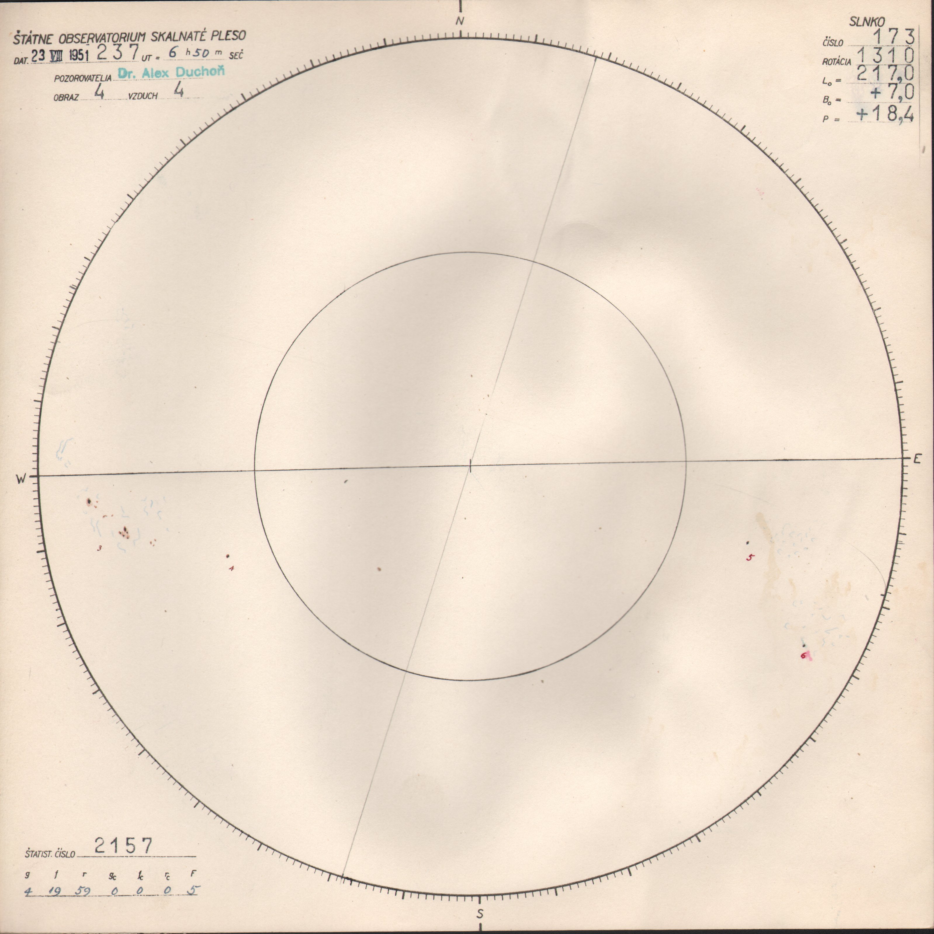 Obrázok zákresu Slnka na deň 23.08.1951
