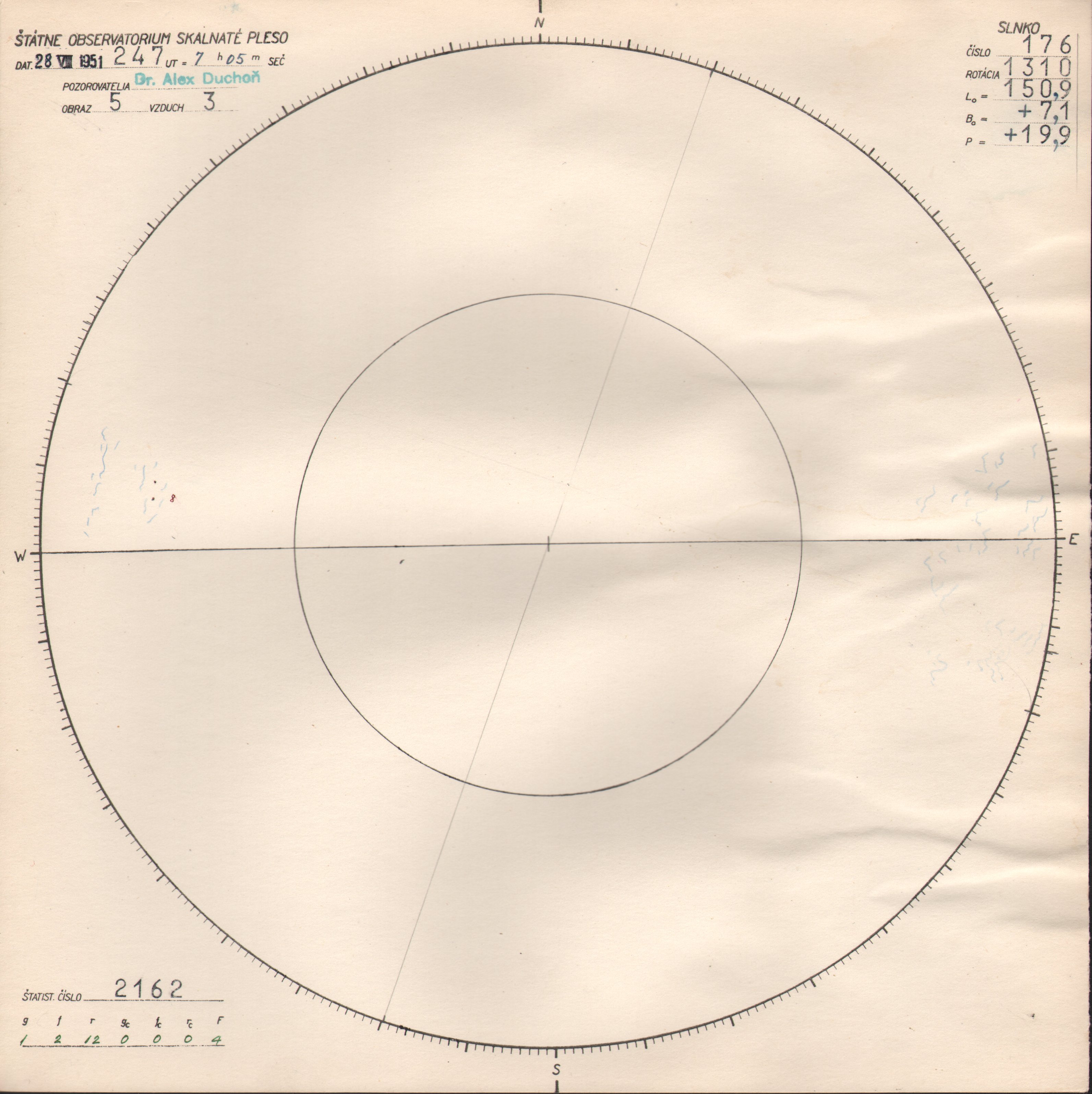 Obrázok zákresu Slnka na deň 28.08.1951