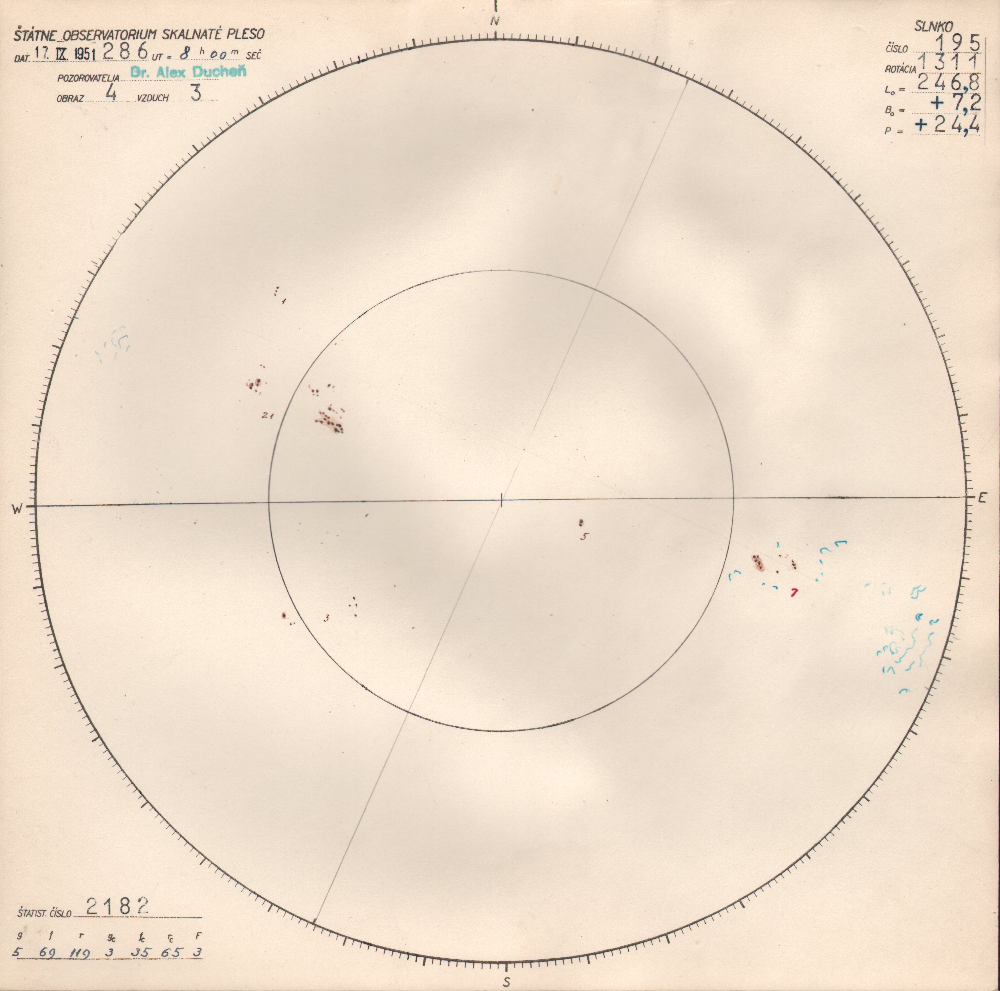 Obrázok zákresu Slnka na deň 17.09.1951