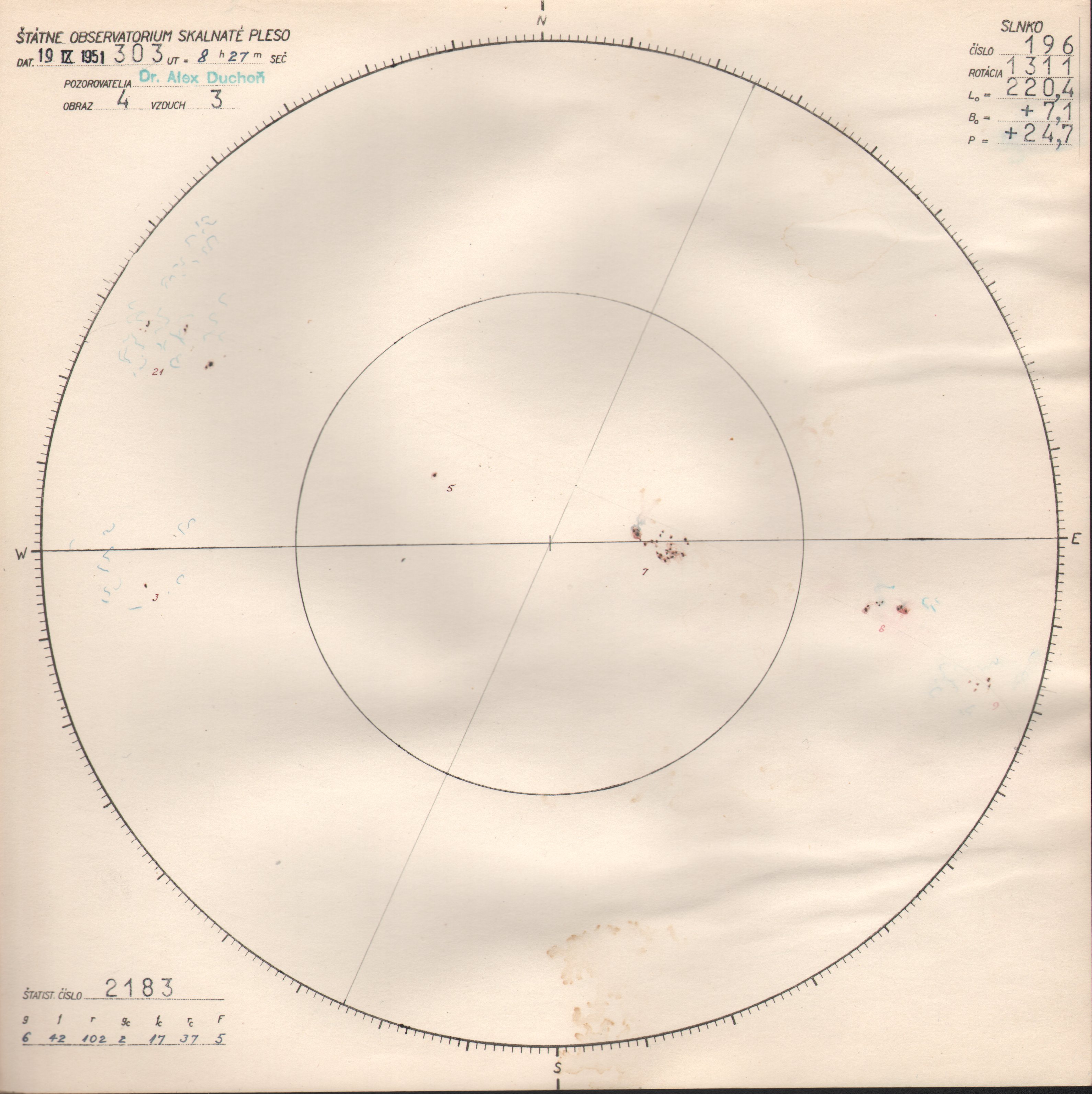 Obrázok zákresu Slnka na deň 19.09.1951