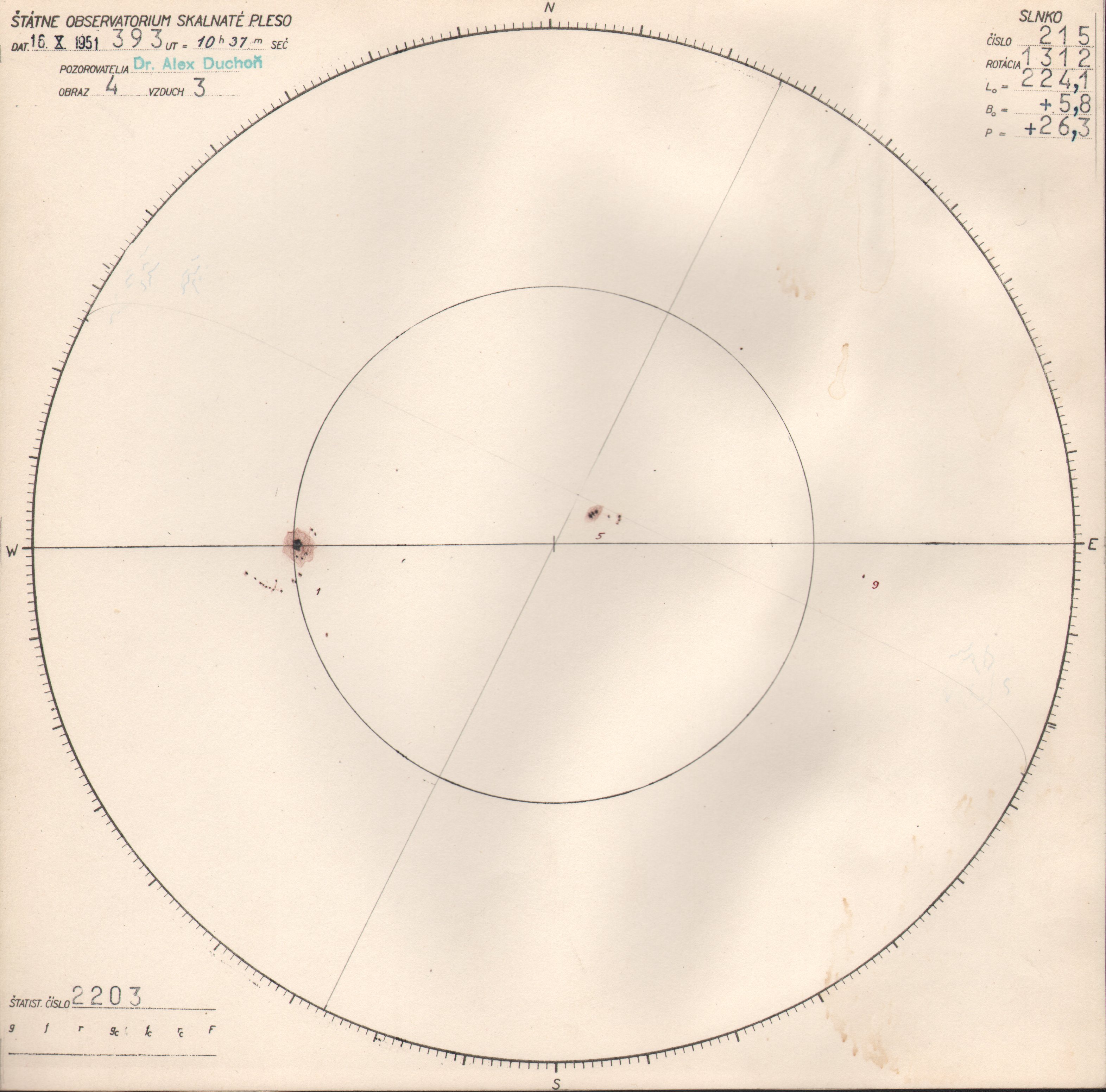 Obrázok zákresu Slnka na deň 16.10.1951