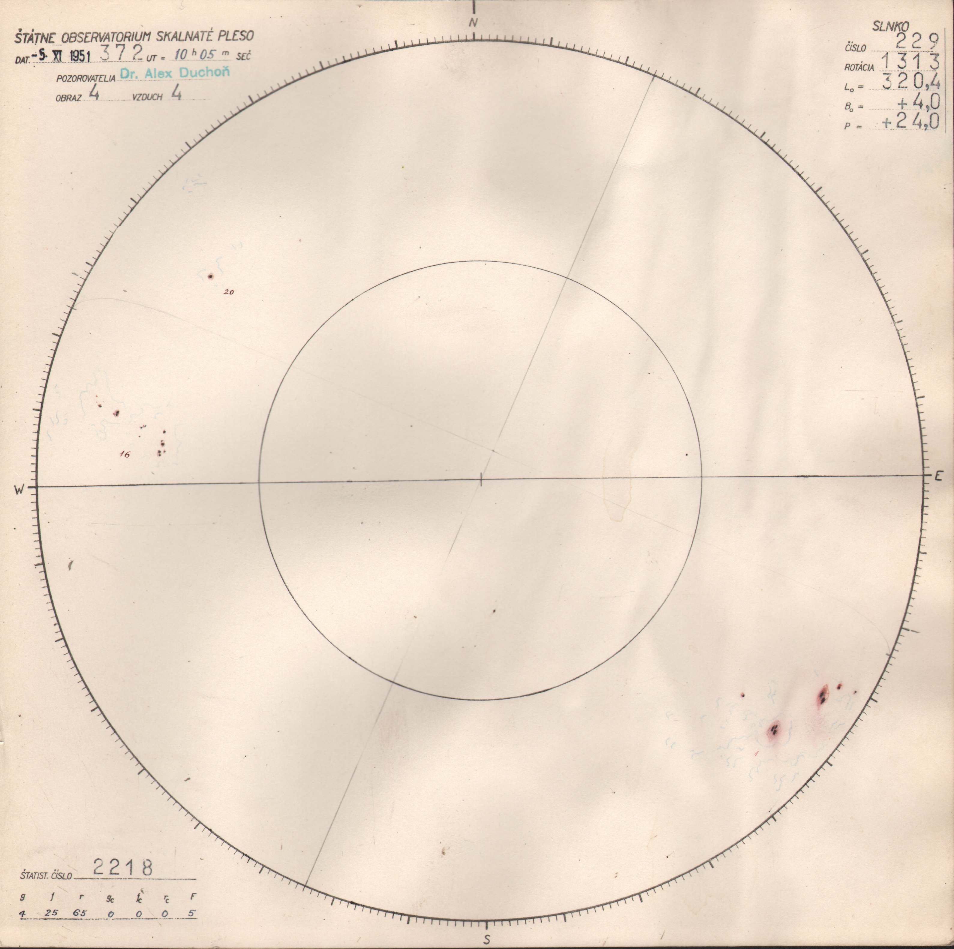 Obrázok zákresu Slnka na deň 05.11.1951