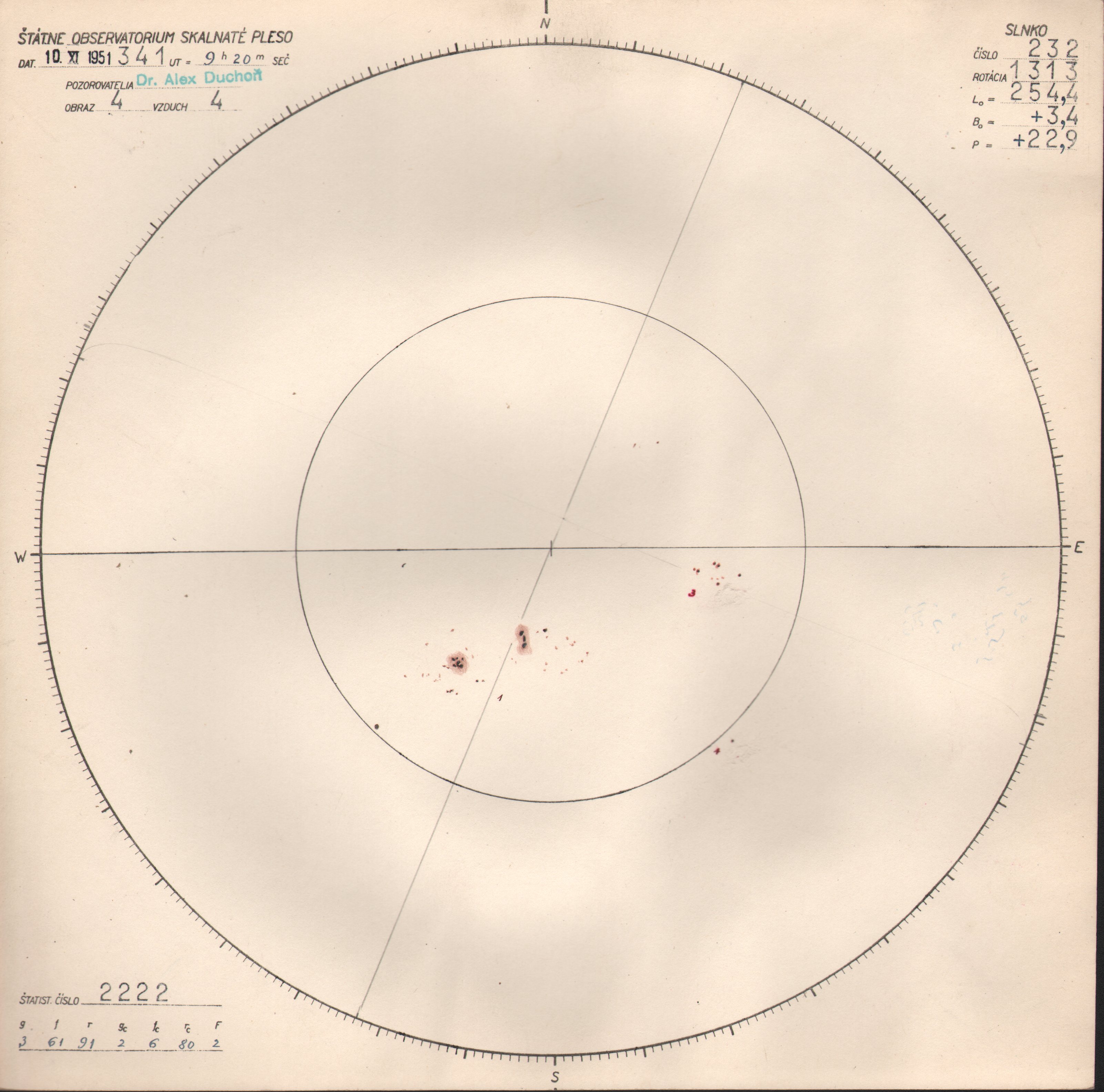 Obrázok zákresu Slnka na deň 10.11.1951