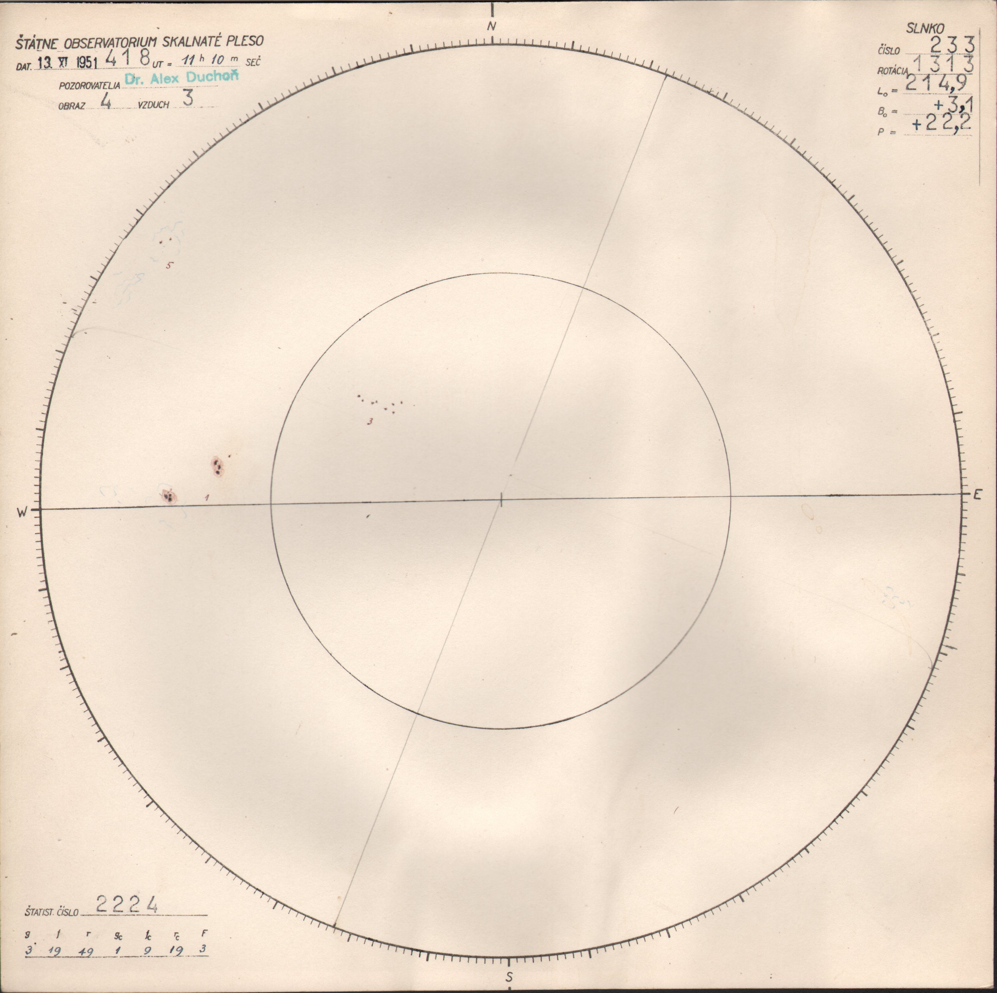Obrázok zákresu Slnka na deň 13.11.1951