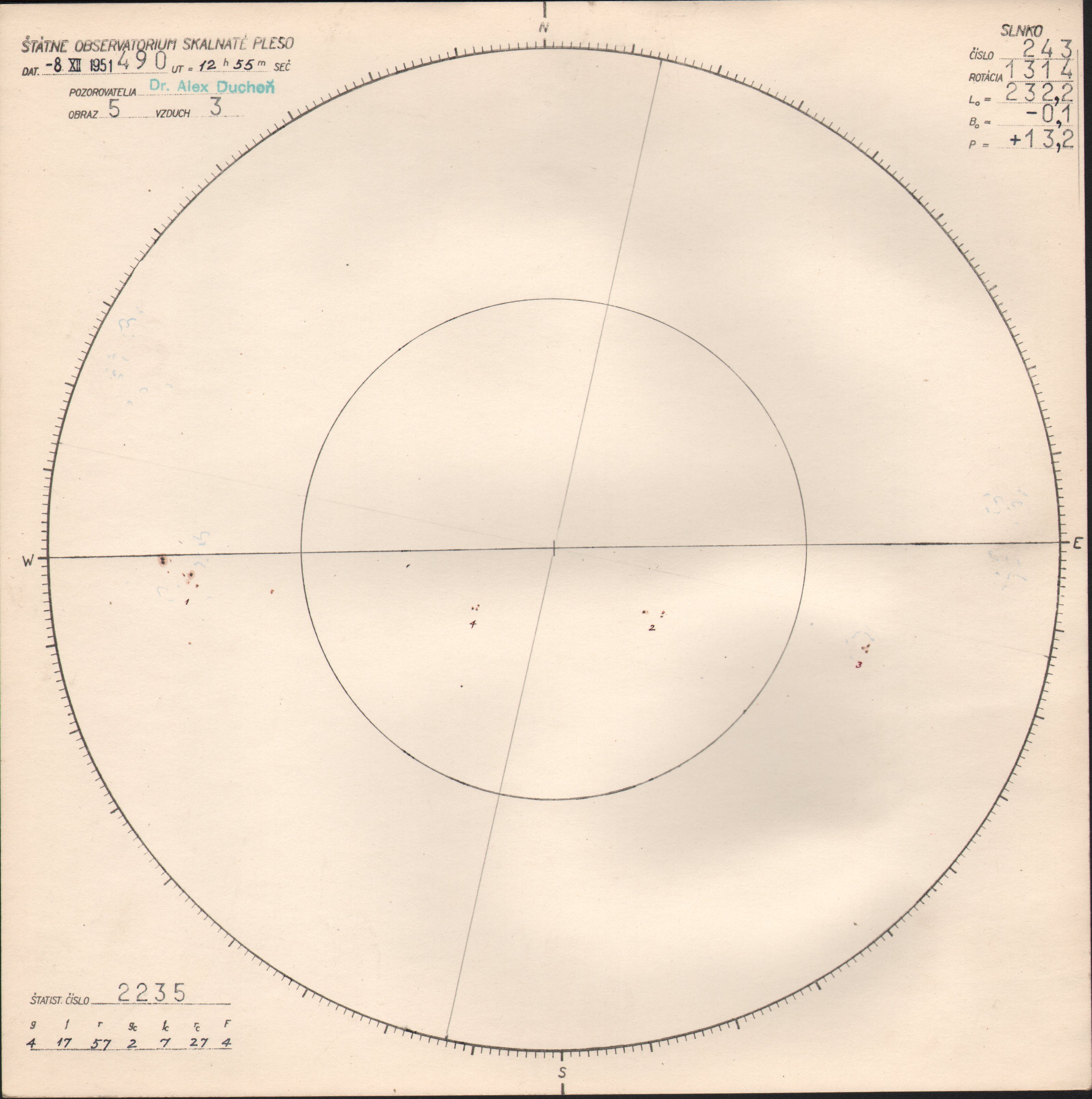Obrázok zákresu Slnka na deň 08.12.1951
