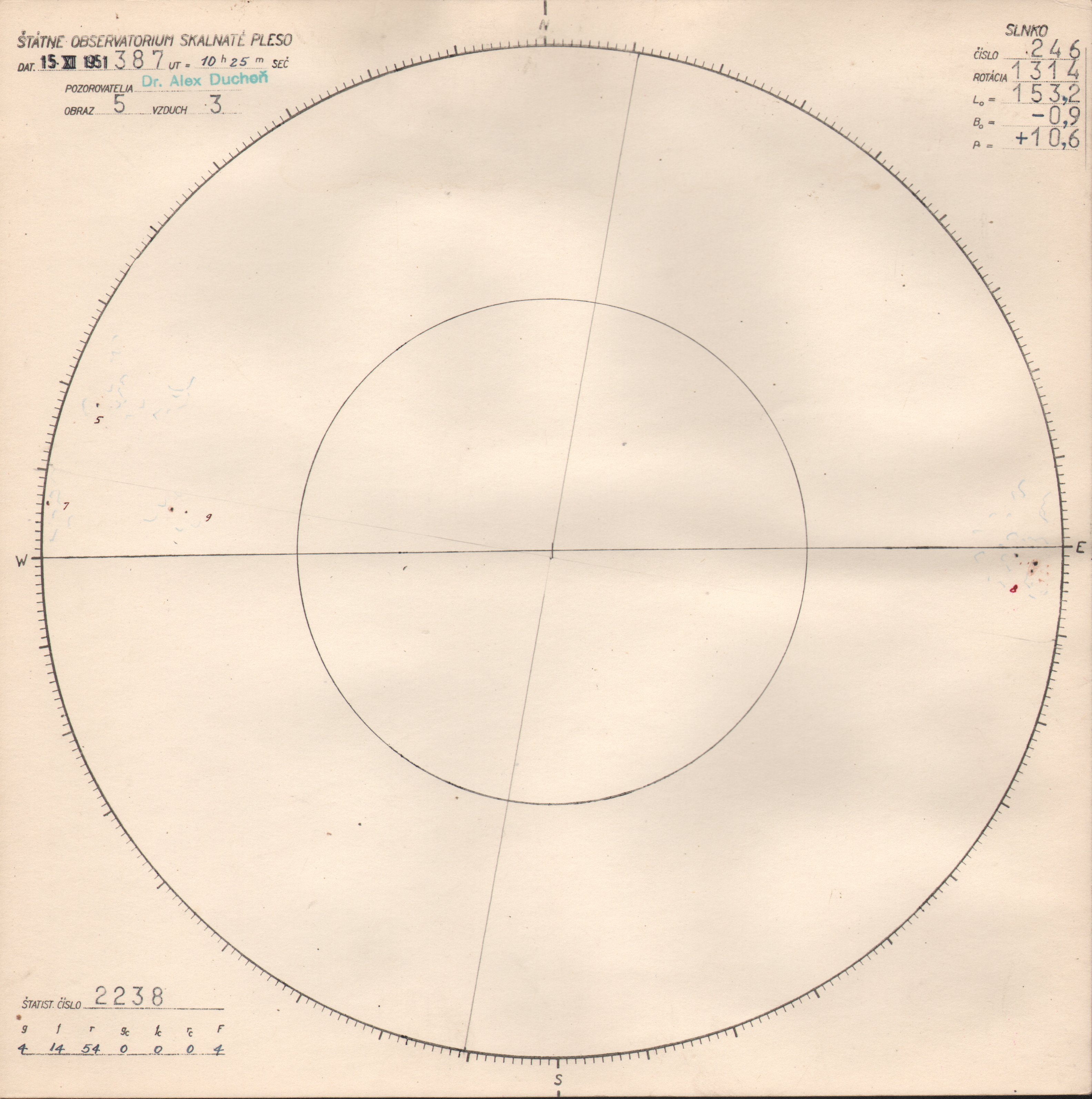 Obrázok zákresu Slnka na deň 15.12.1951