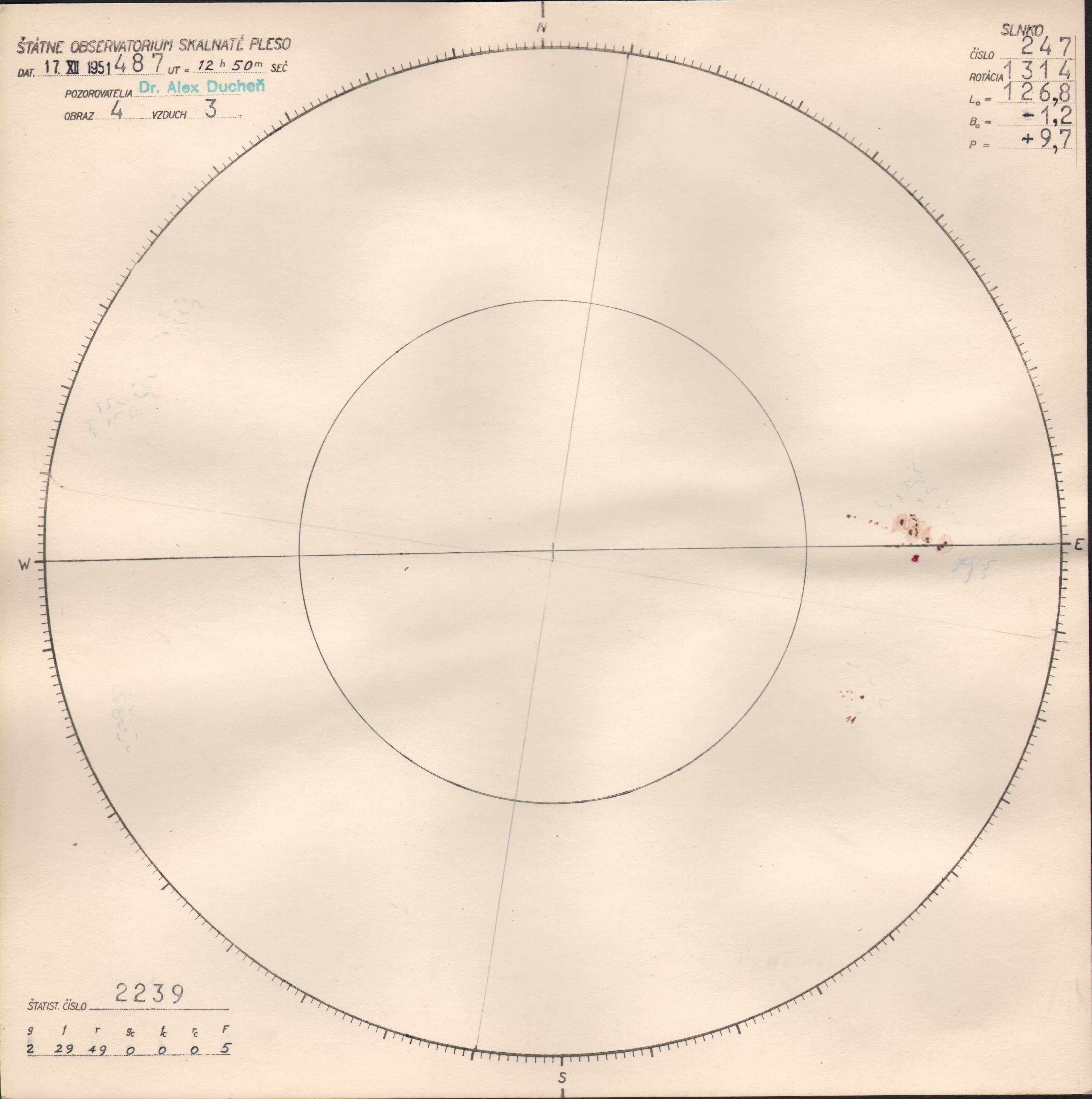 Obrázok zákresu Slnka na deň 17.12.1951