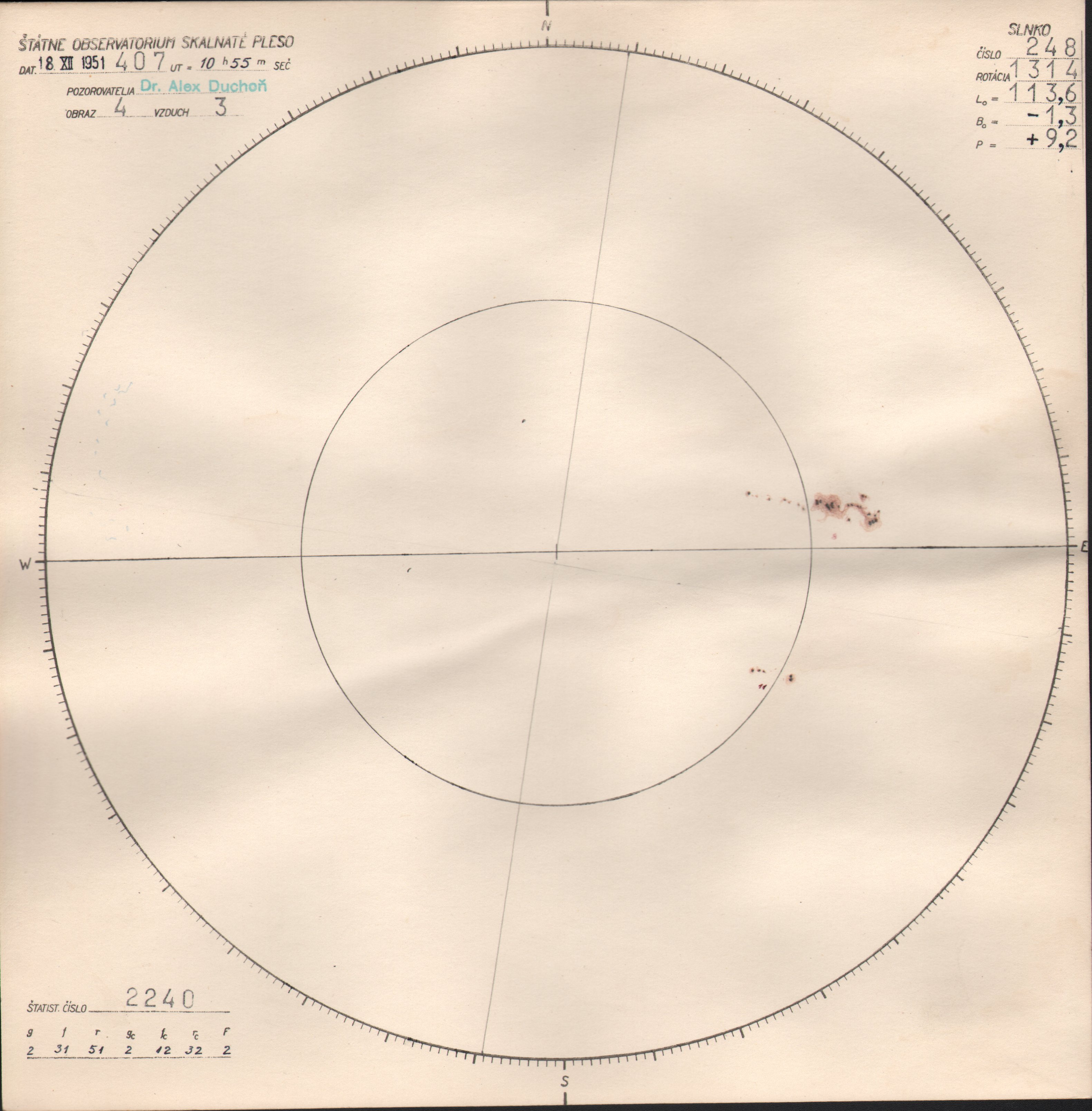 Obrázok zákresu Slnka na deň 18.12.1951