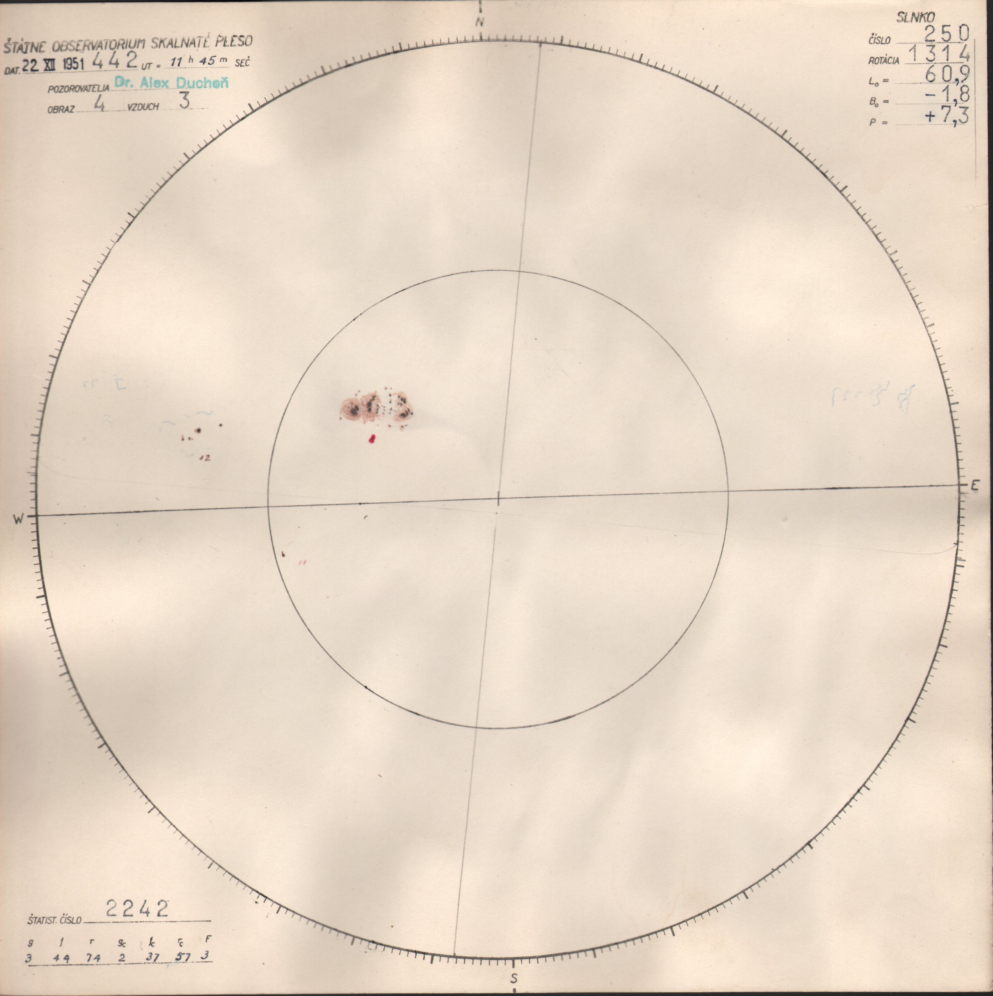 Obrázok zákresu Slnka na deň 22.12.1951