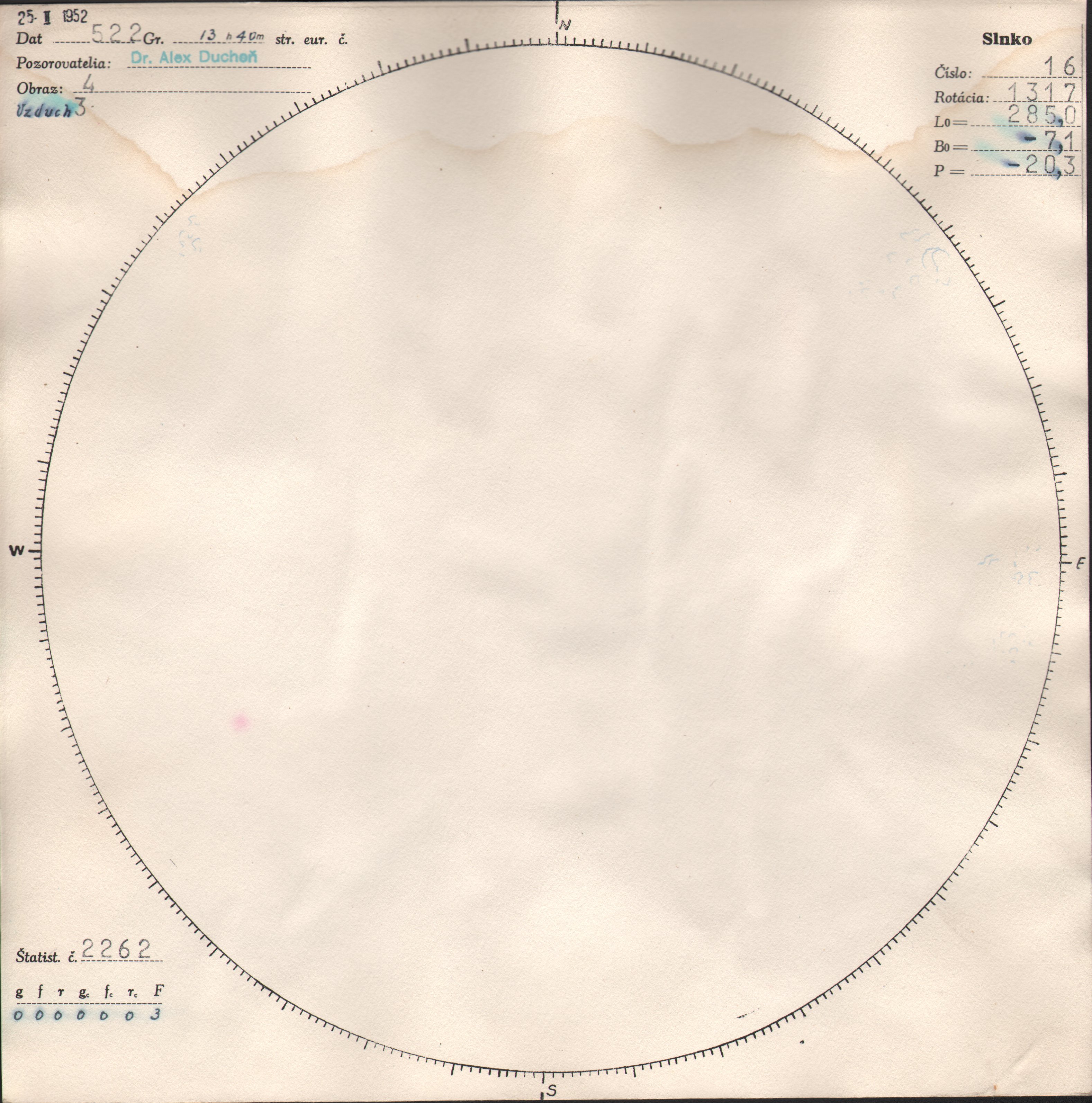 Obrázok zákresu Slnka na deň 25.02.1952