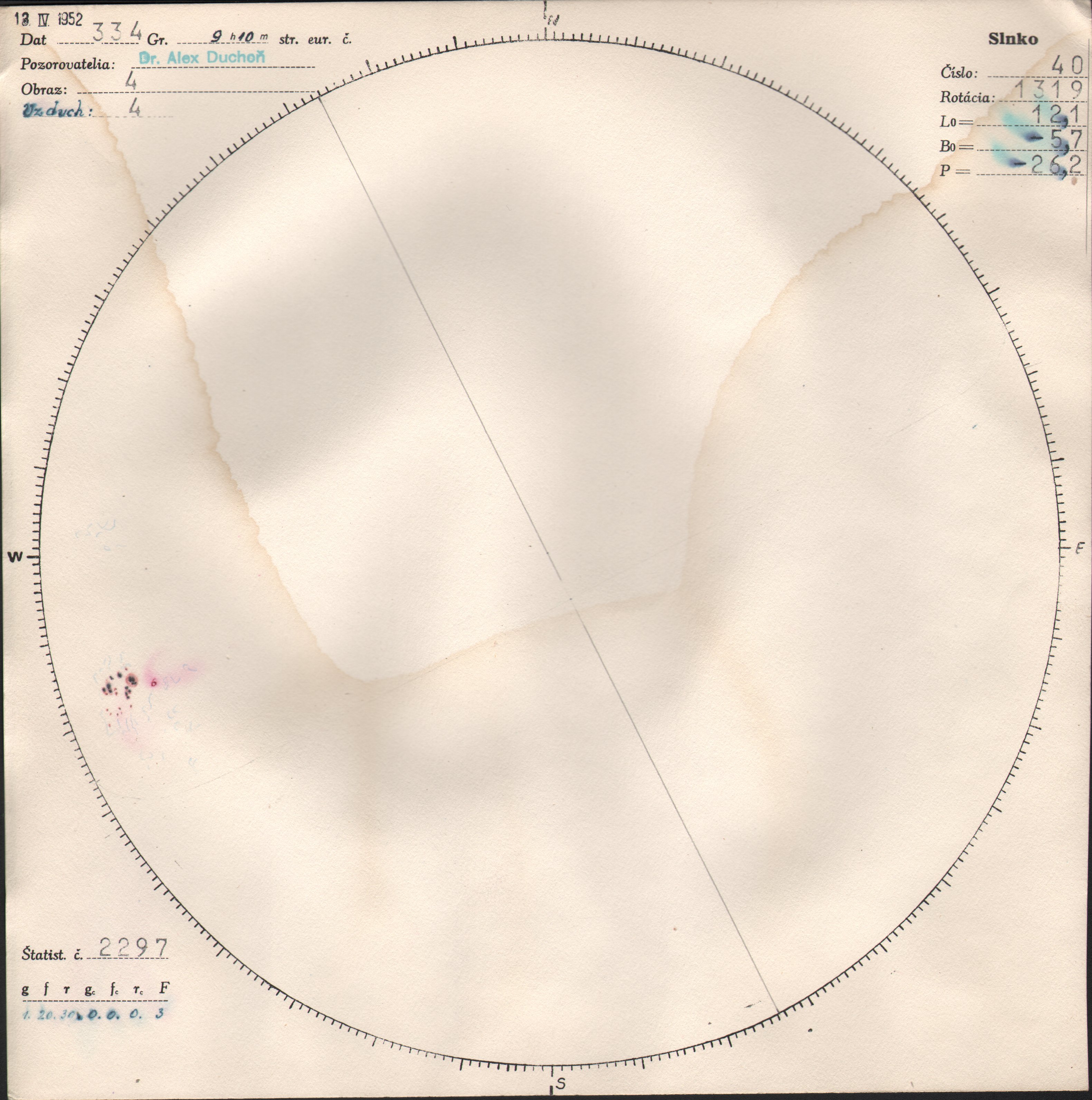 Obrázok zákresu Slnka na deň 13.04.1952
