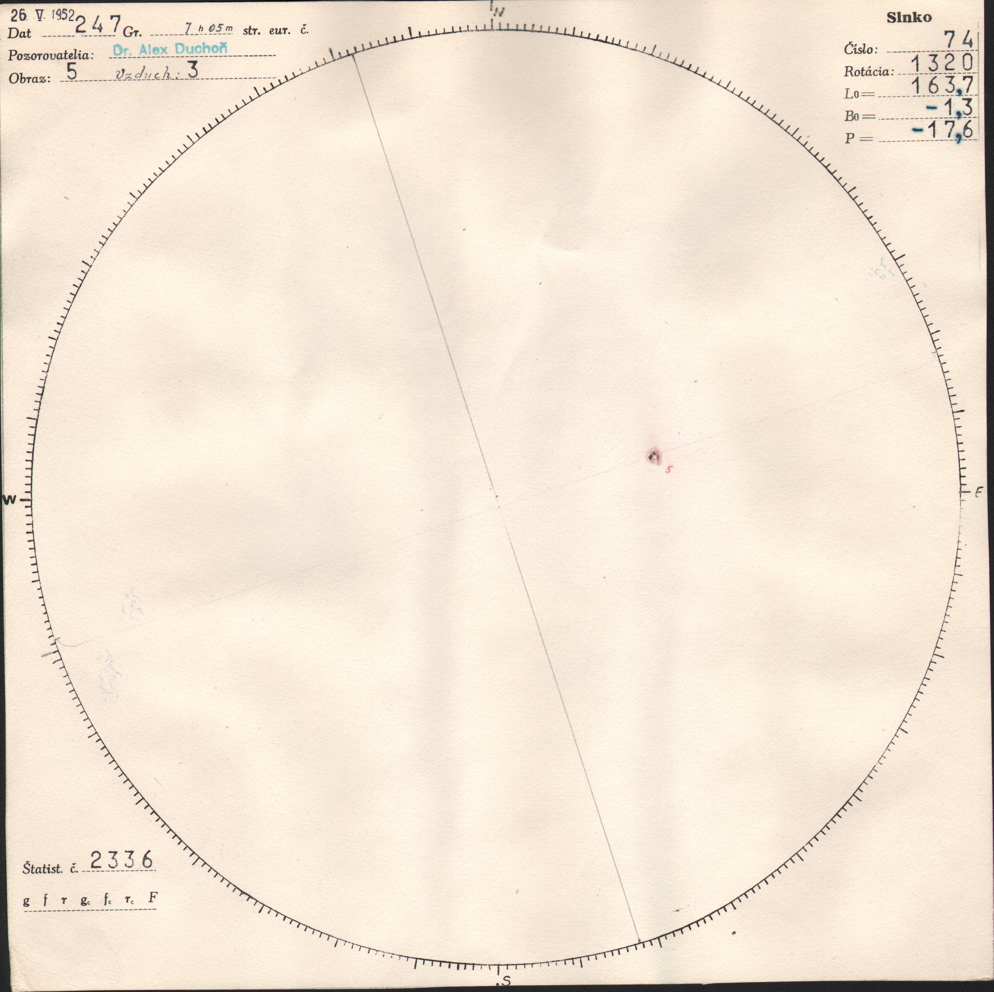 Obrázok zákresu Slnka na deň 26.05.1952