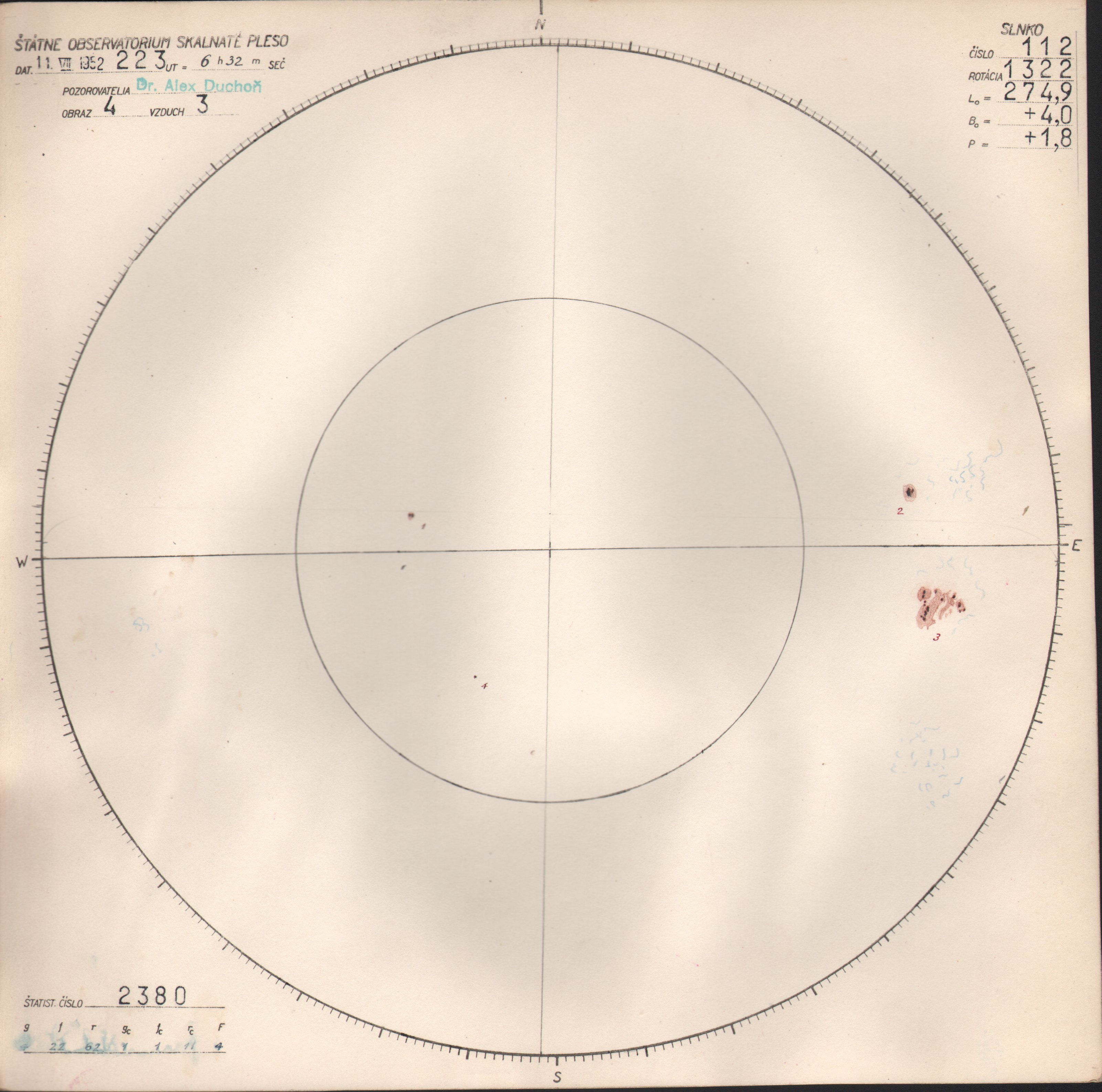 Obrázok zákresu Slnka na deň 11.07.1952