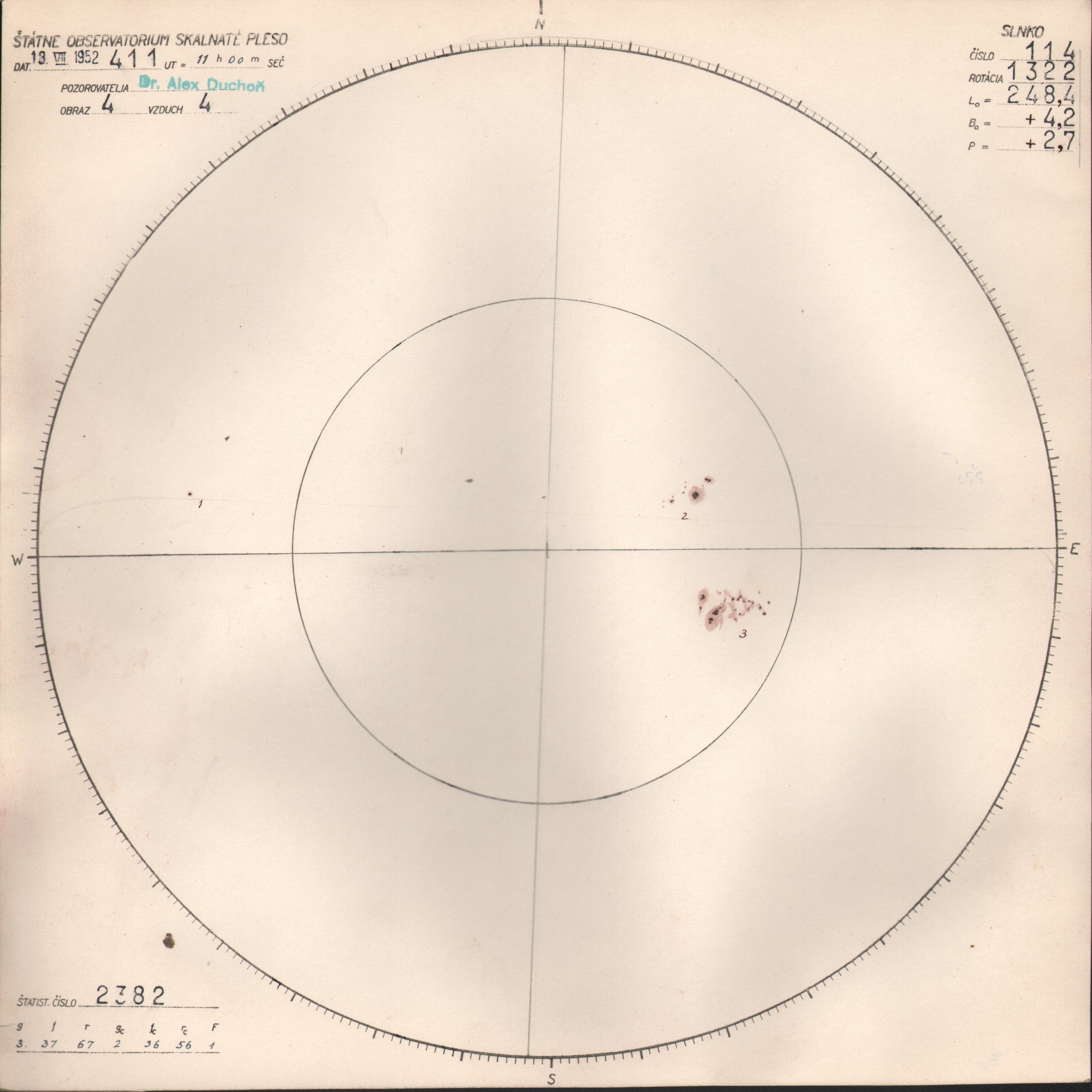 Obrázok zákresu Slnka na deň 13.07.1952