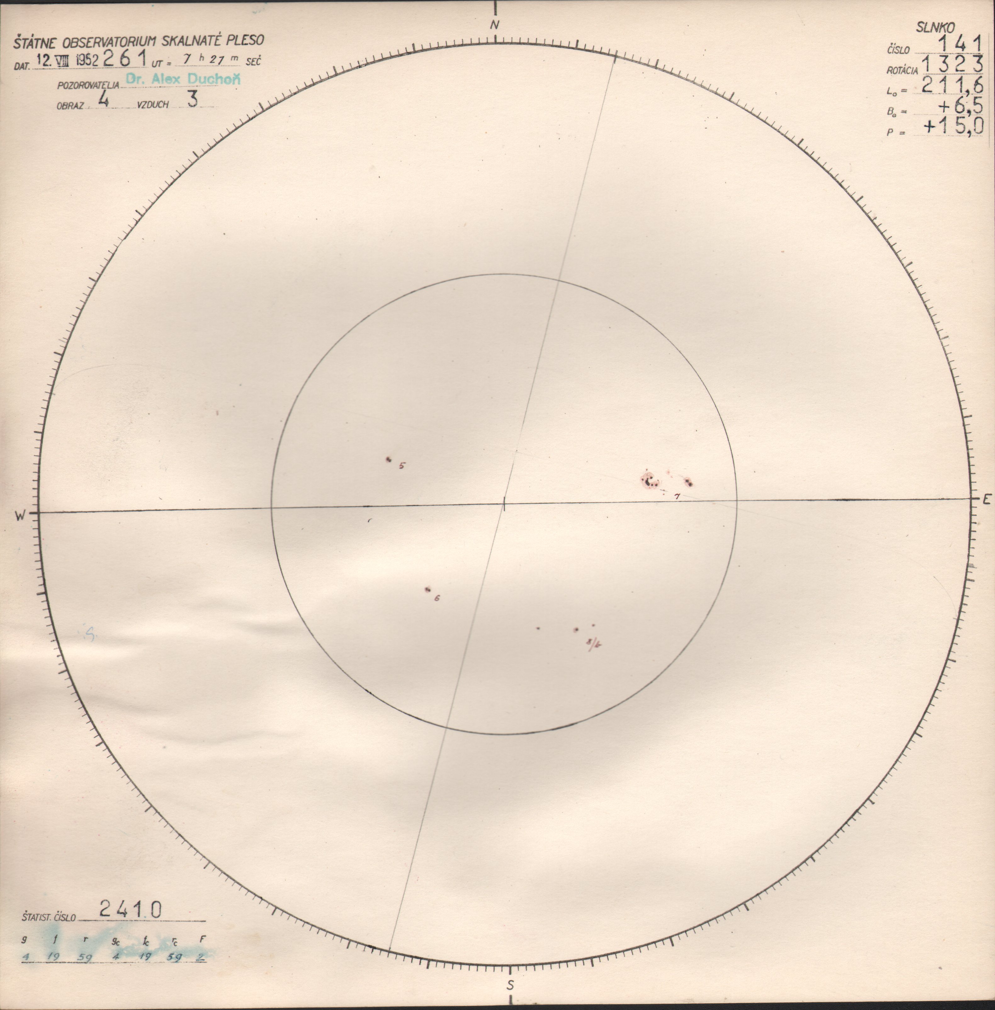 Obrázok zákresu Slnka na deň 12.08.1952