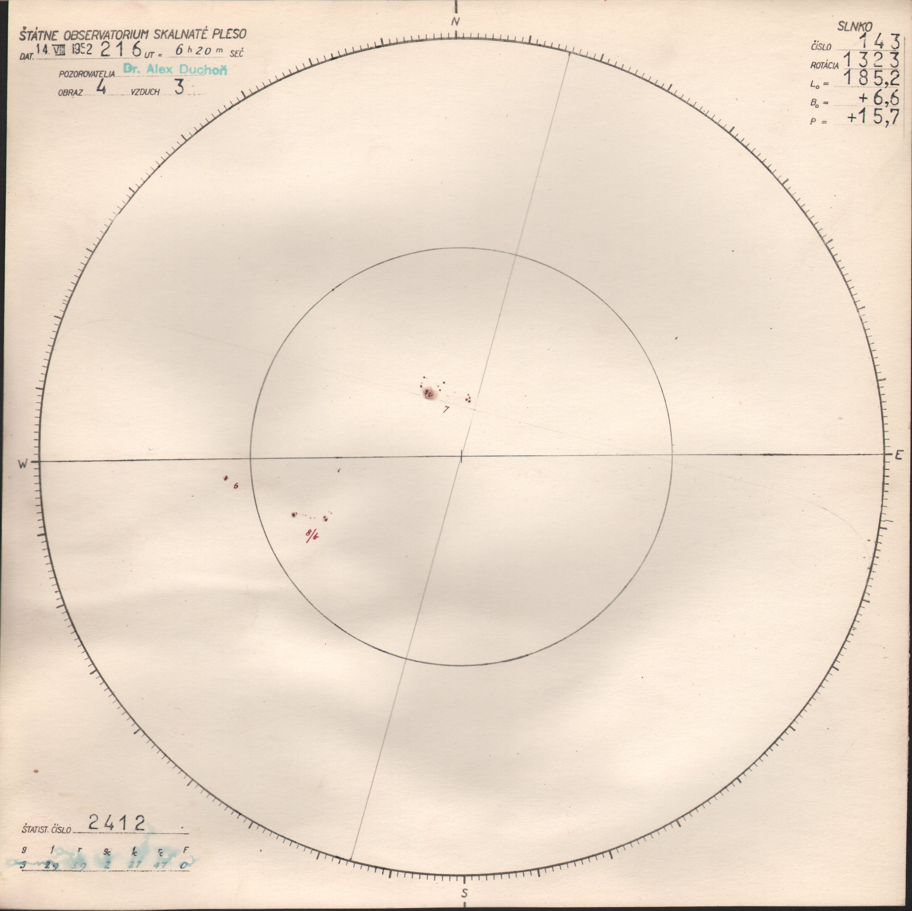 Obrázok zákresu Slnka na deň 14.08.1952