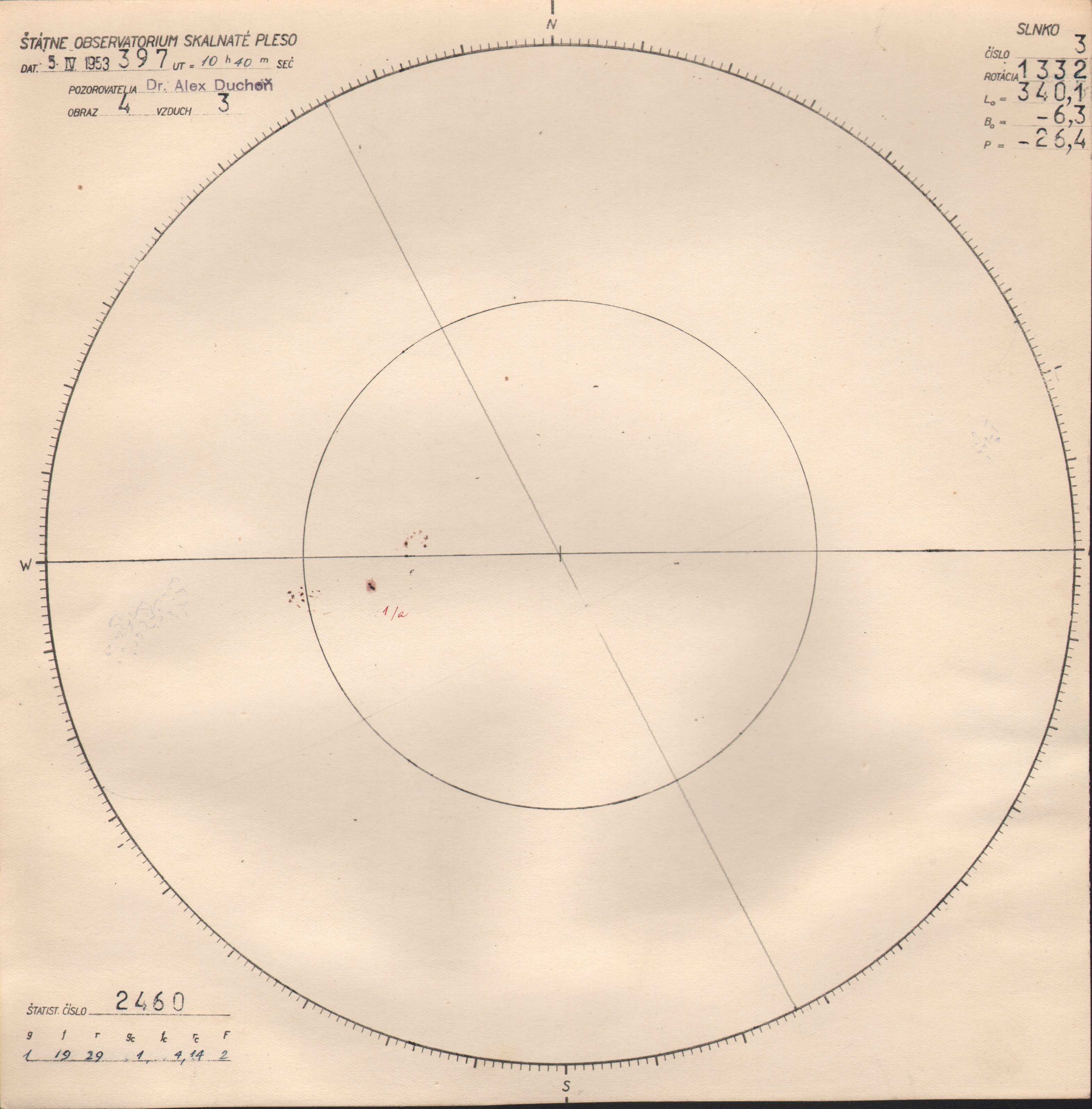 Obrázok zákresu Slnka na deň 05.04.1953