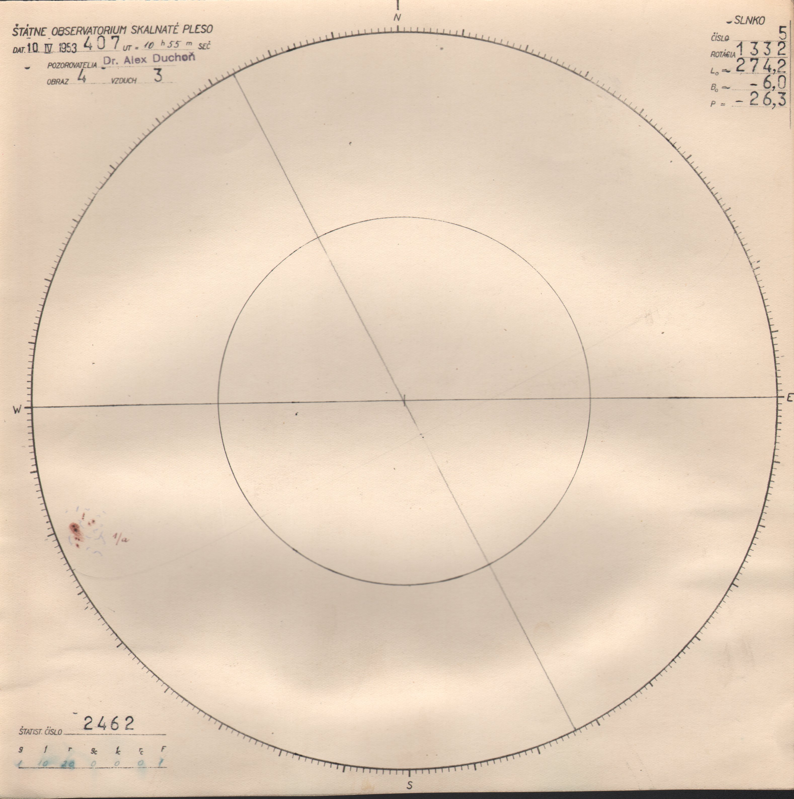 Obrázok zákresu Slnka na deň 10.04.1953