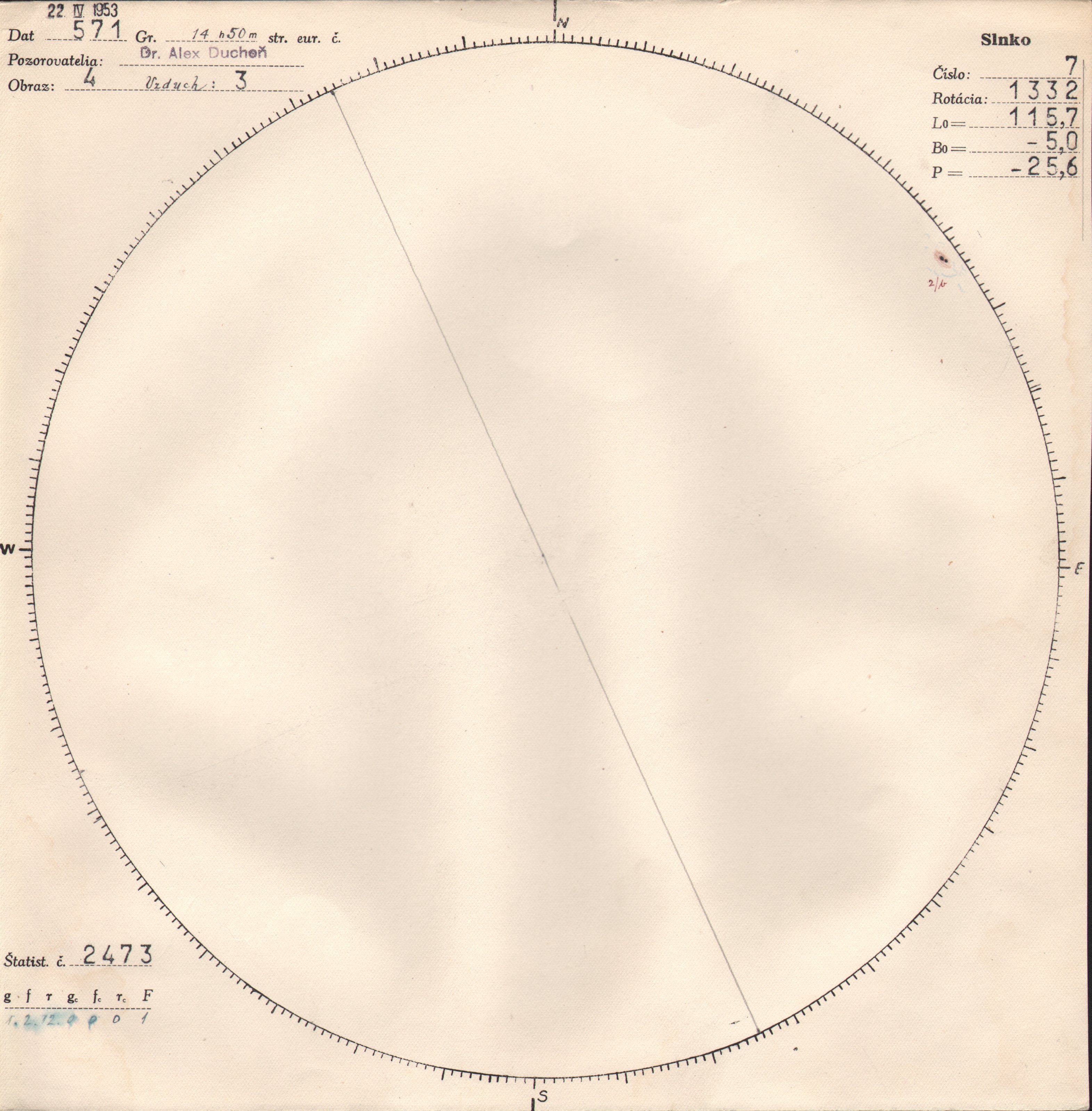 Obrázok zákresu Slnka na deň 22.04.1953
