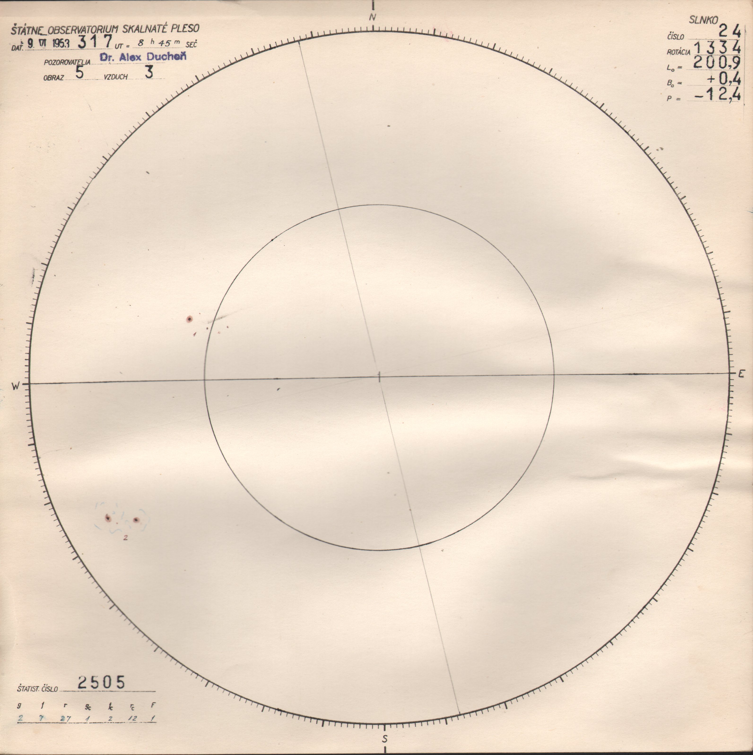 Obrázok zákresu Slnka na deň 09.06.1953