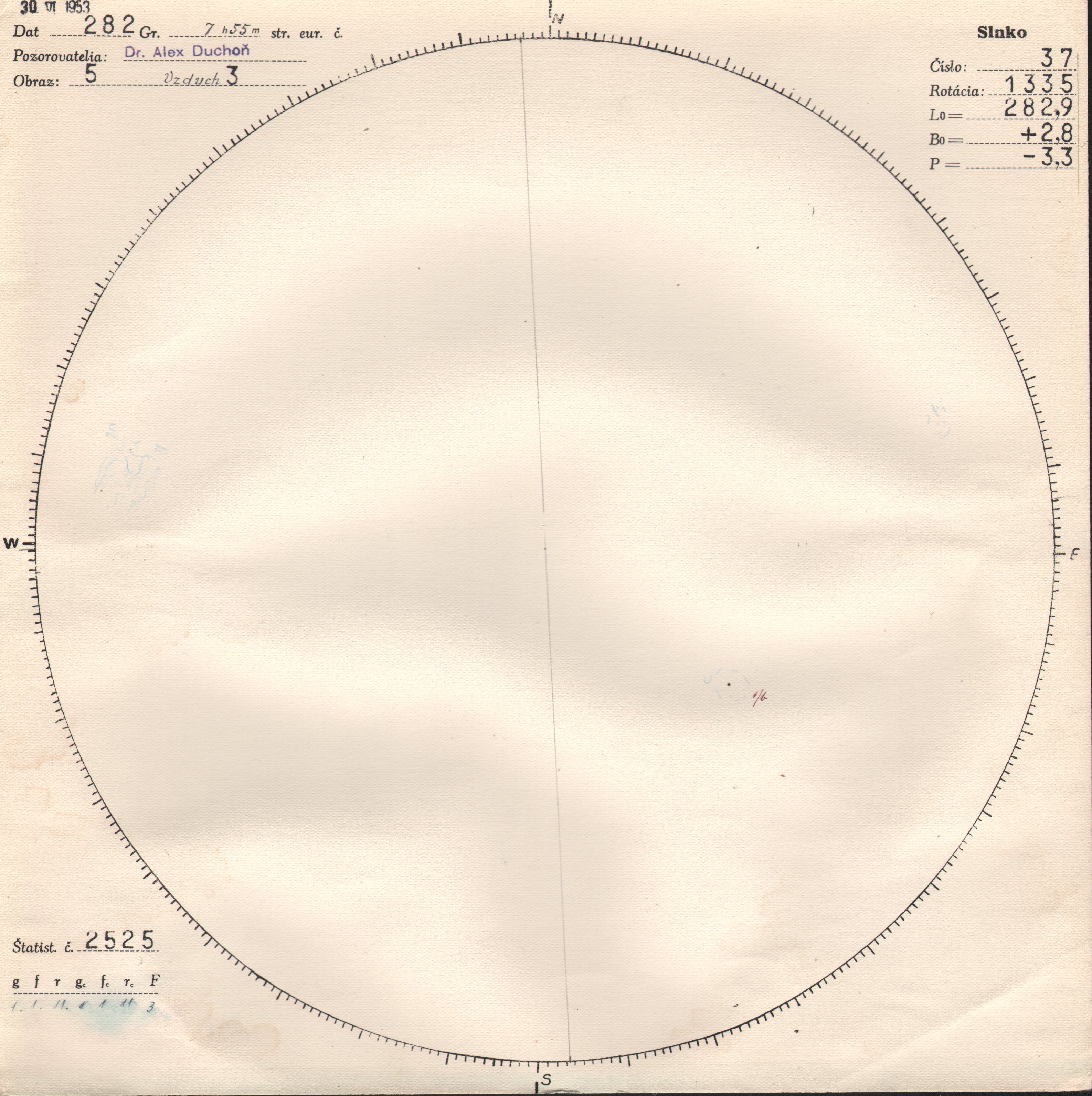 Obrázok zákresu Slnka na deň 30.06.1953