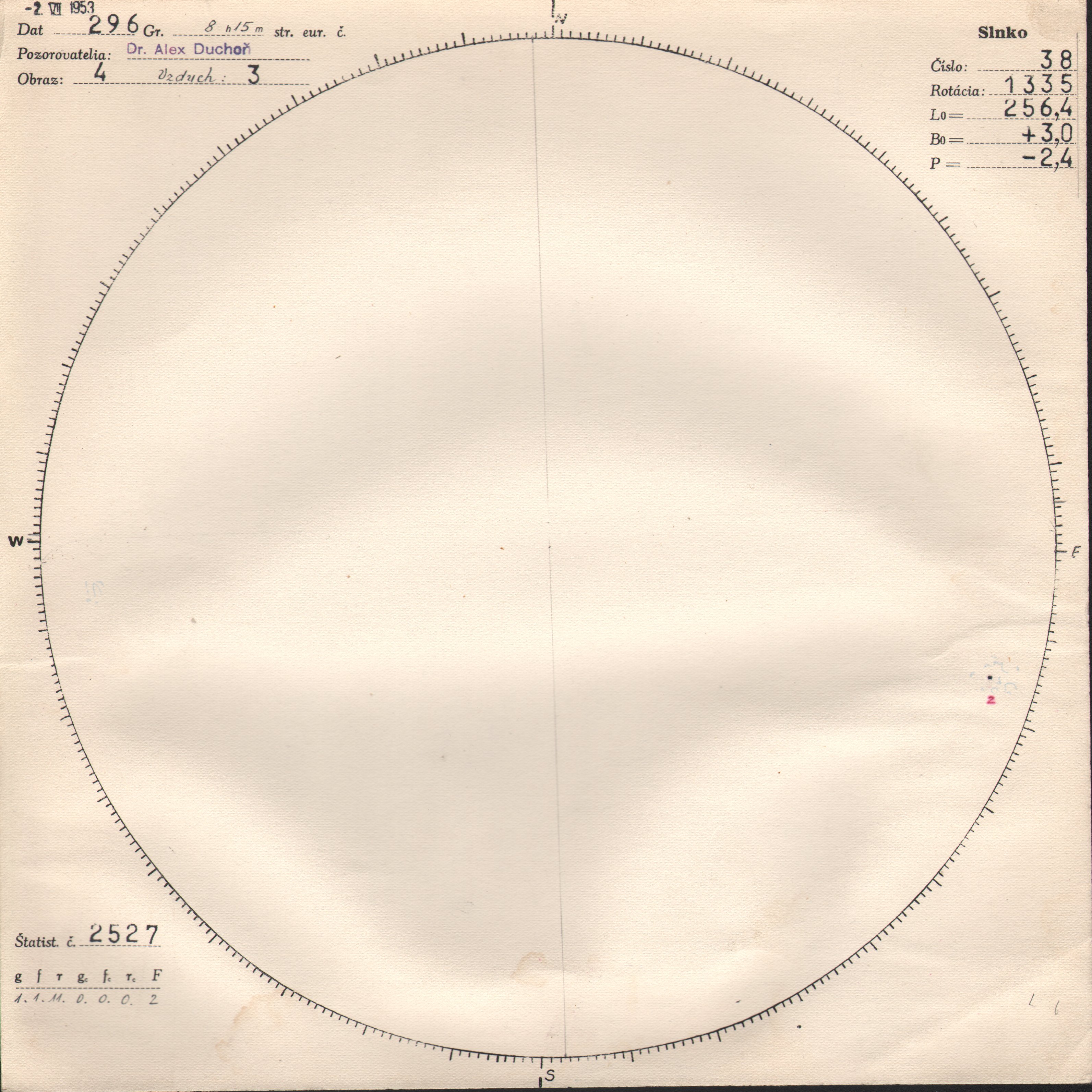 Obrázok zákresu Slnka na deň 02.07.1953