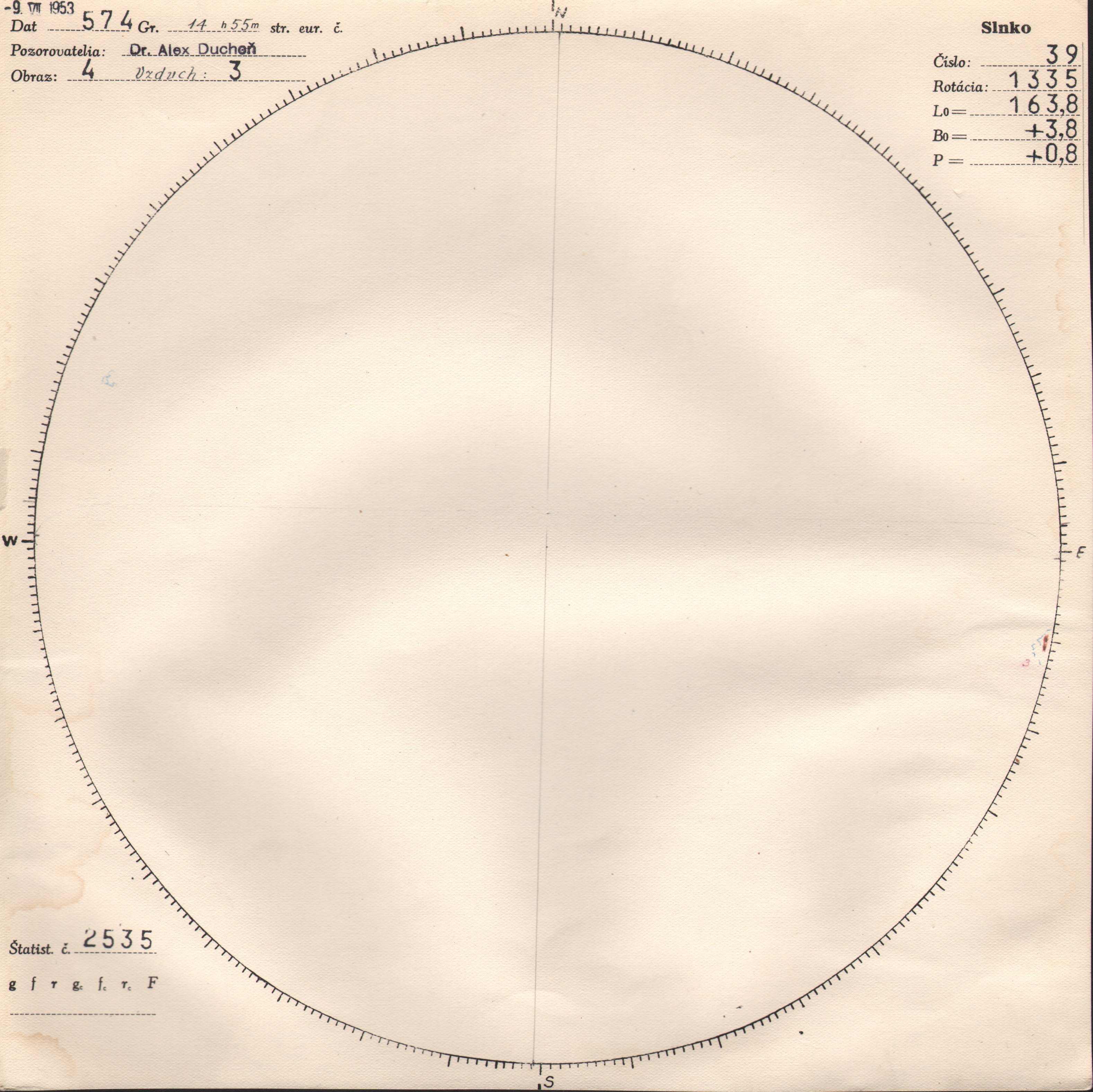 Obrázok zákresu Slnka na deň 09.07.1953