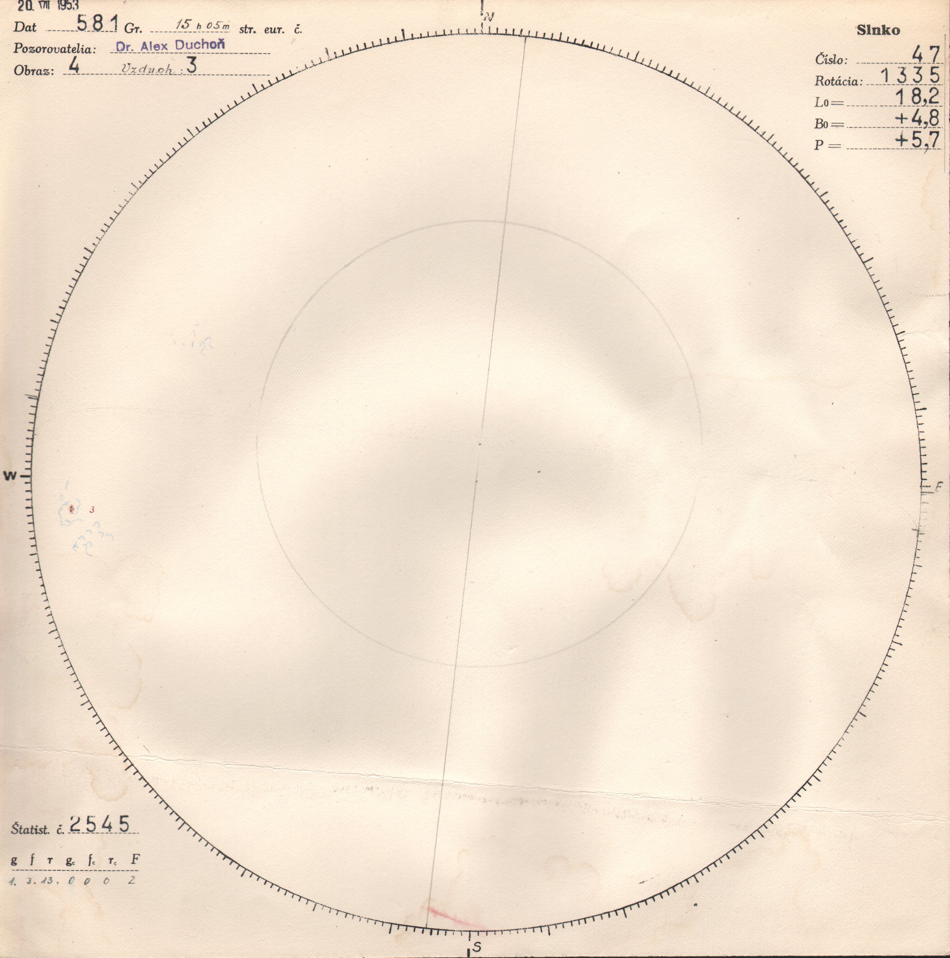 Obrázok zákresu Slnka na deň 20.07.1953