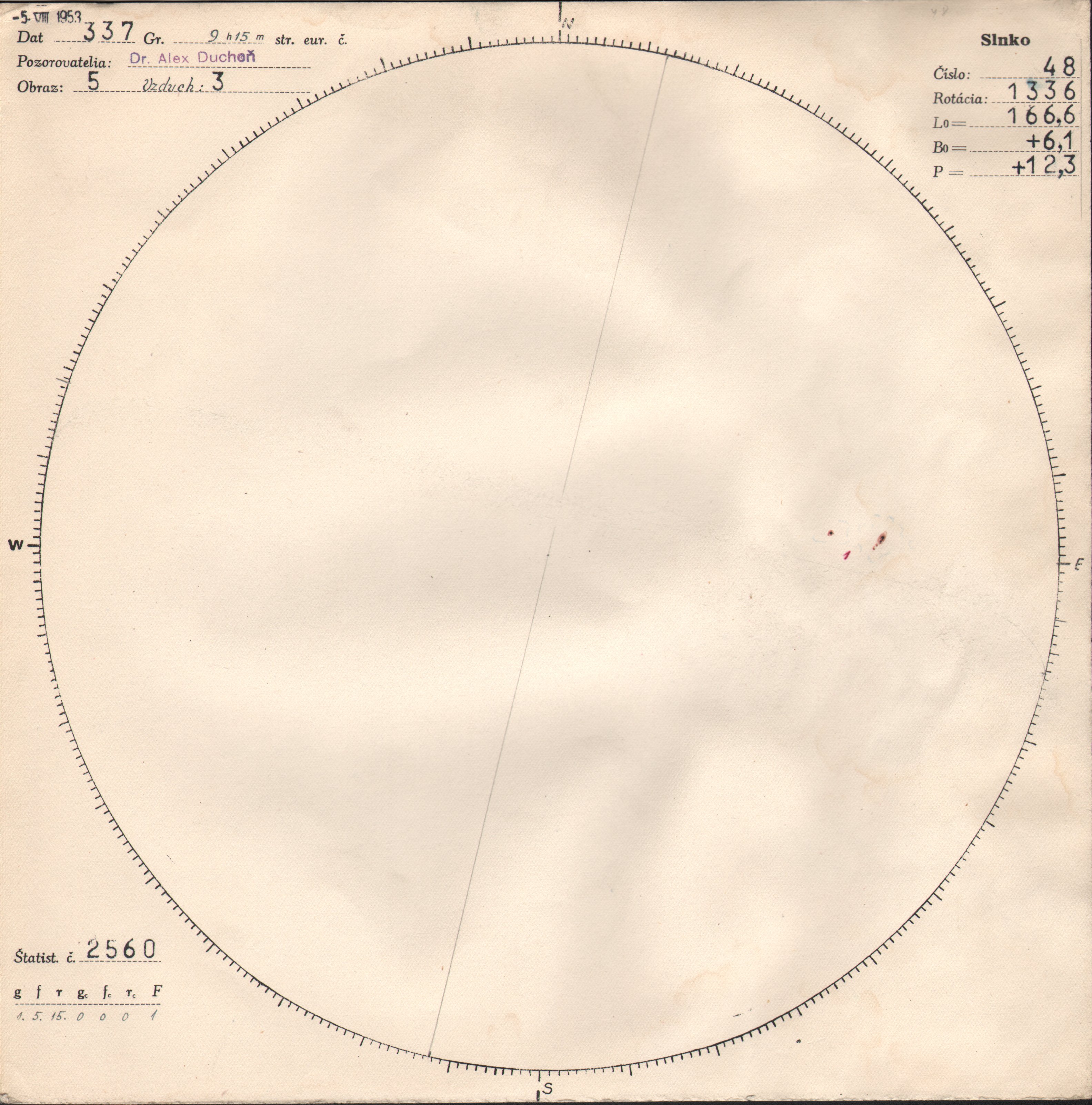 Obrázok zákresu Slnka na deň 05.08.1953