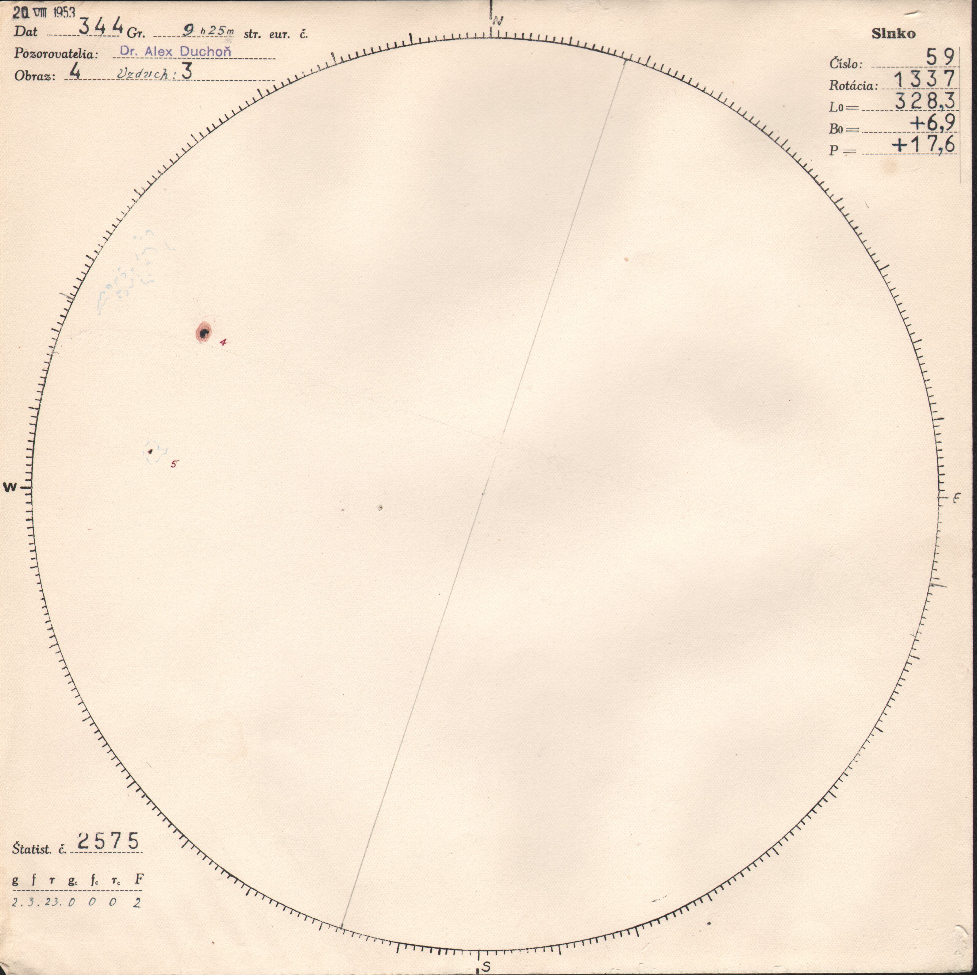 Obrázok zákresu Slnka na deň 20.08.1953