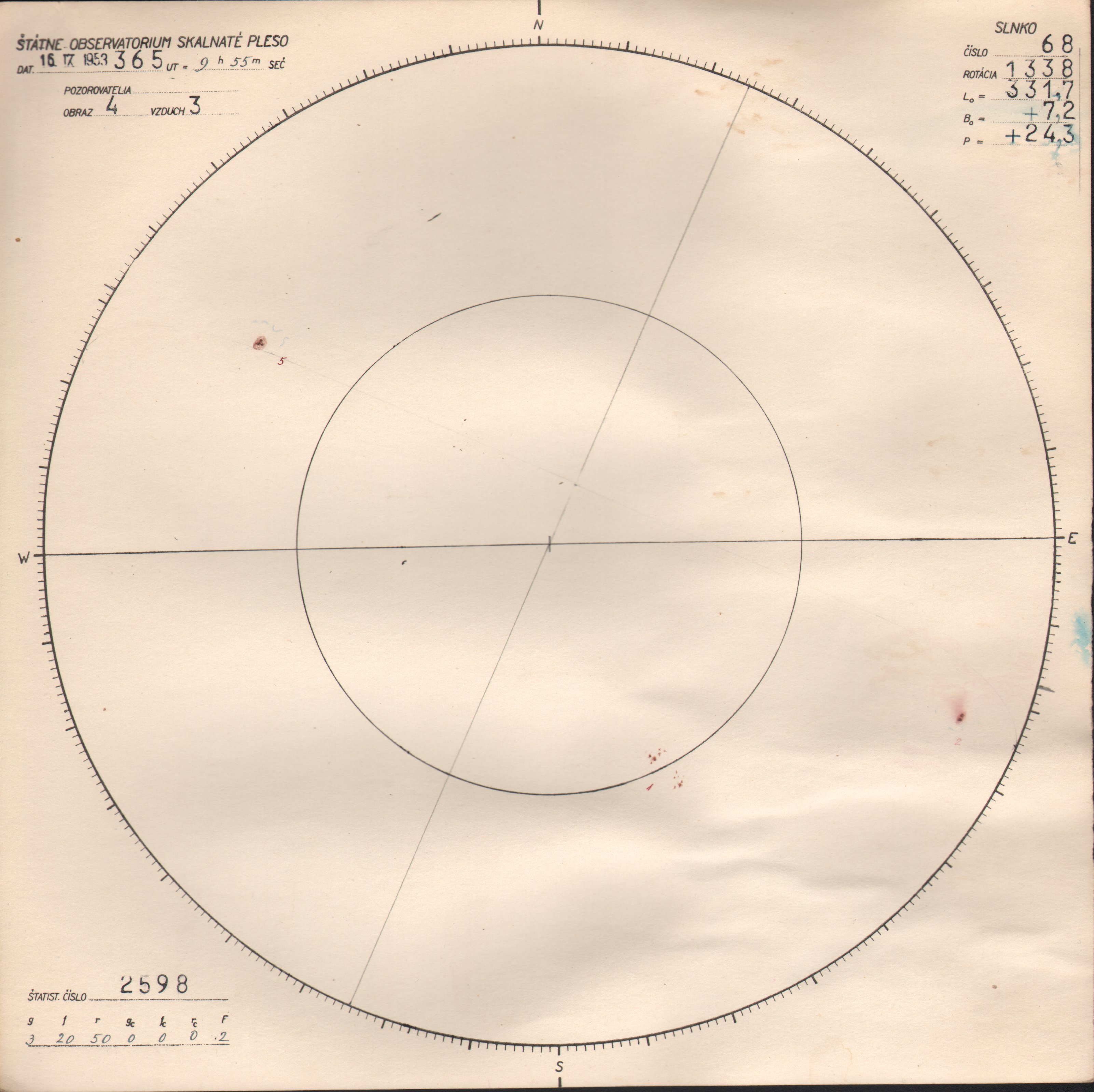 Obrázok zákresu Slnka na deň 16.09.1953