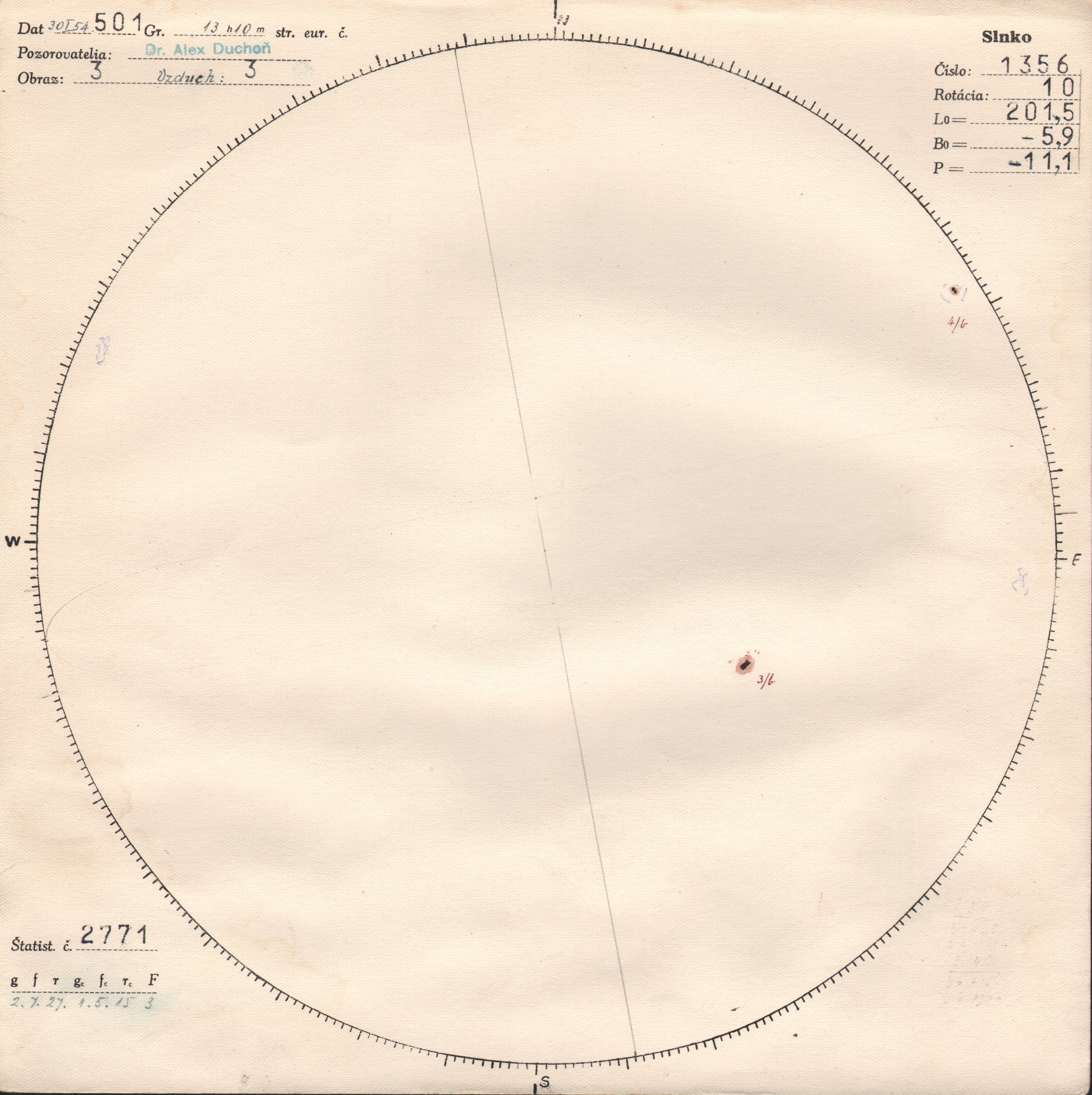 Obrázok zákresu Slnka na deň 30.01.1954