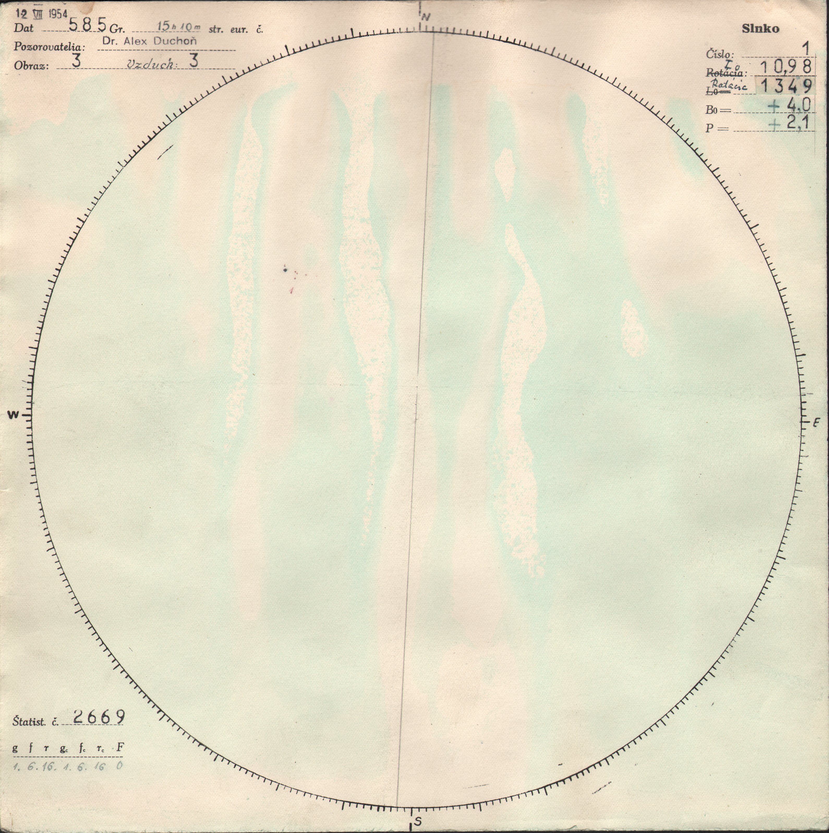 Obrázok zákresu Slnka na deň 12.07.1954