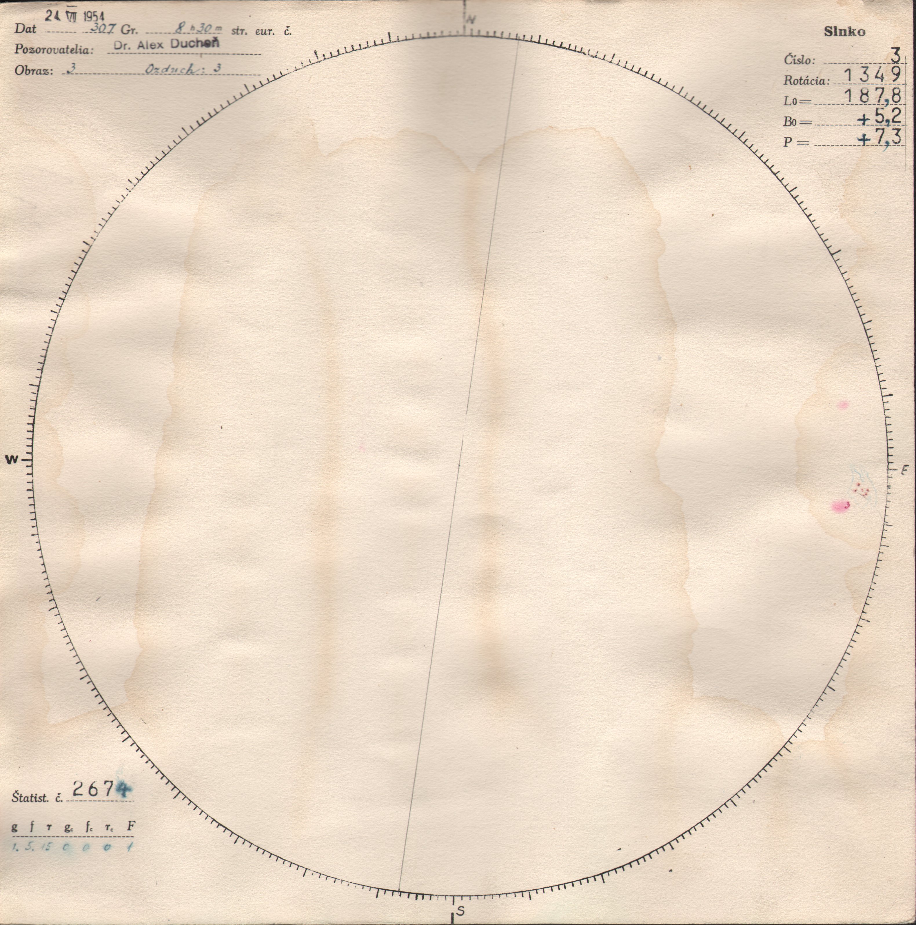 Obrázok zákresu Slnka na deň 24.07.1954