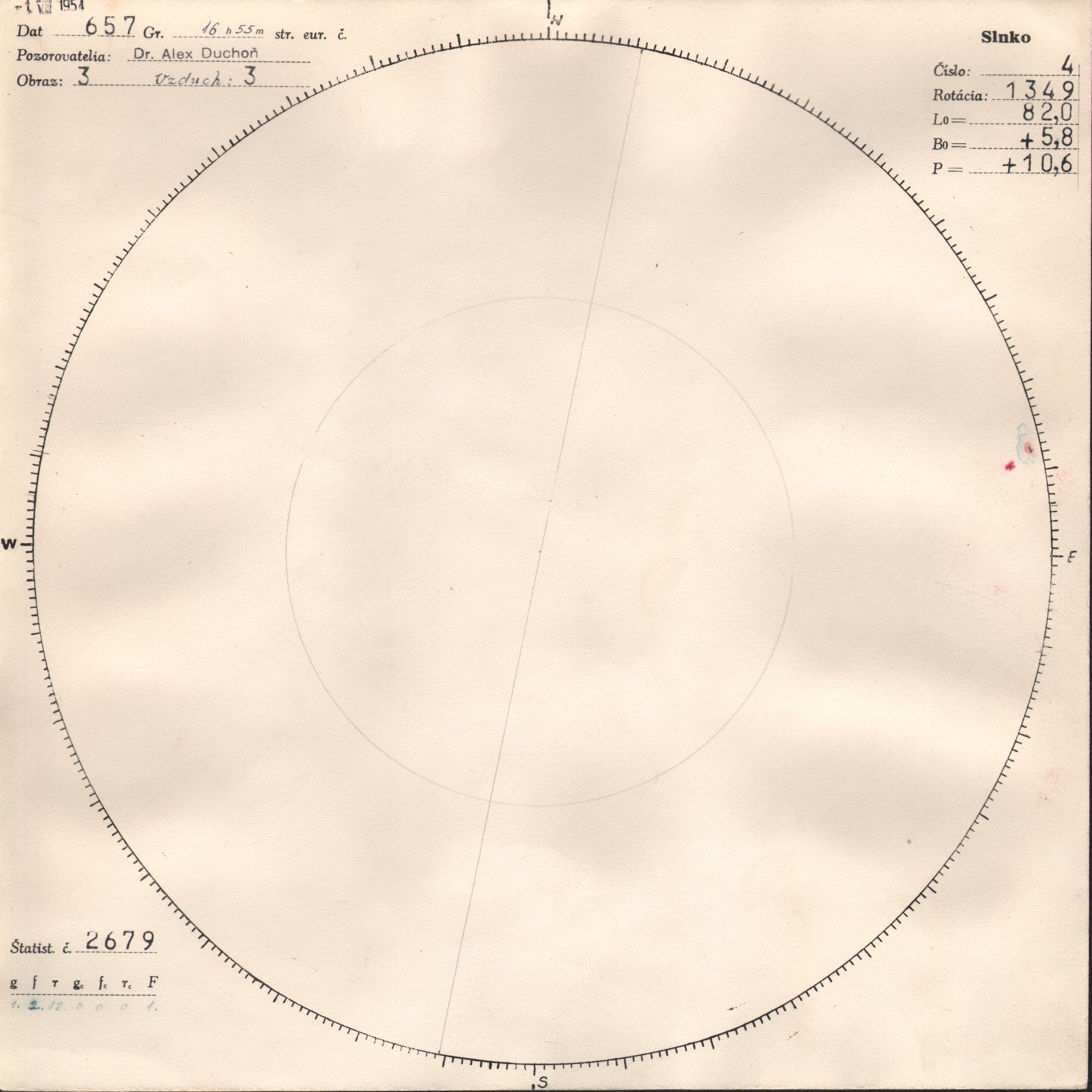 Obrázok zákresu Slnka na deň 01.08.1954