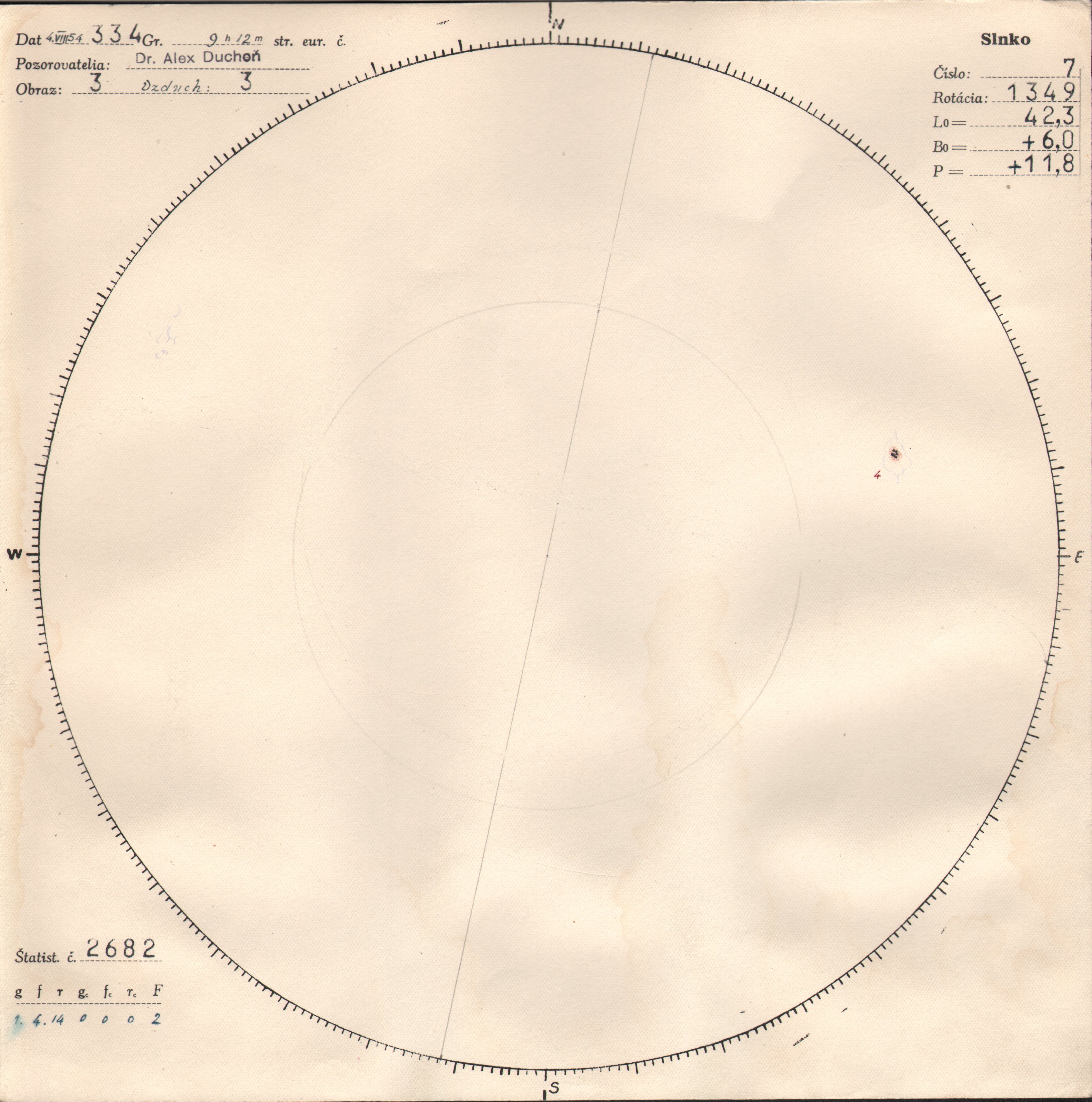 Obrázok zákresu Slnka na deň 04.08.1954