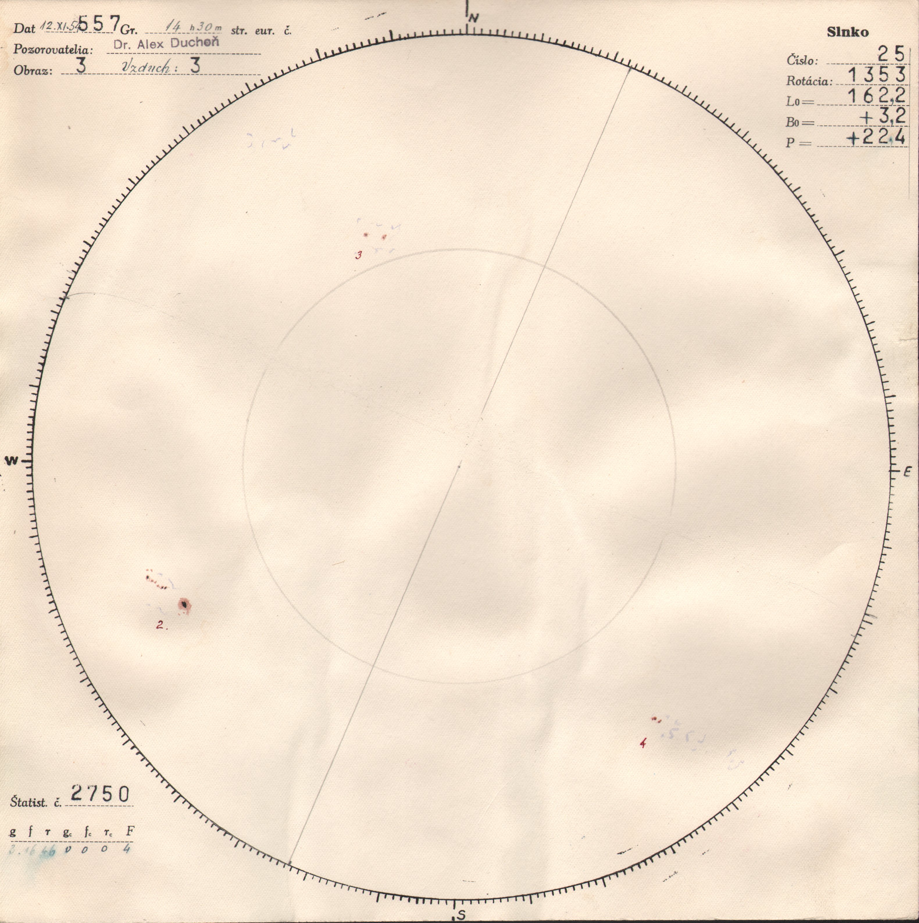 Obrázok zákresu Slnka na deň 12.11.1954