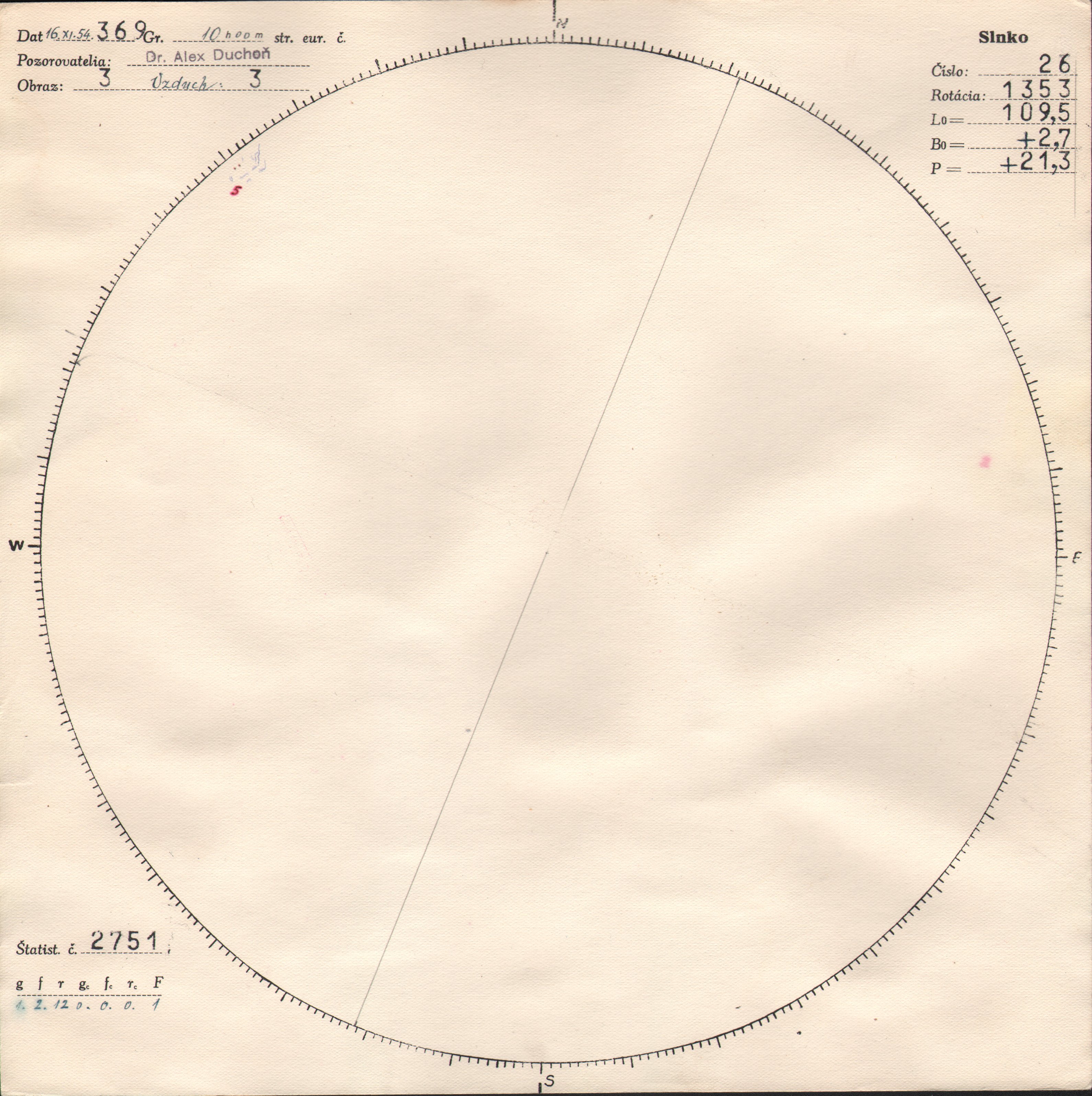 Obrázok zákresu Slnka na deň 16.11.1954