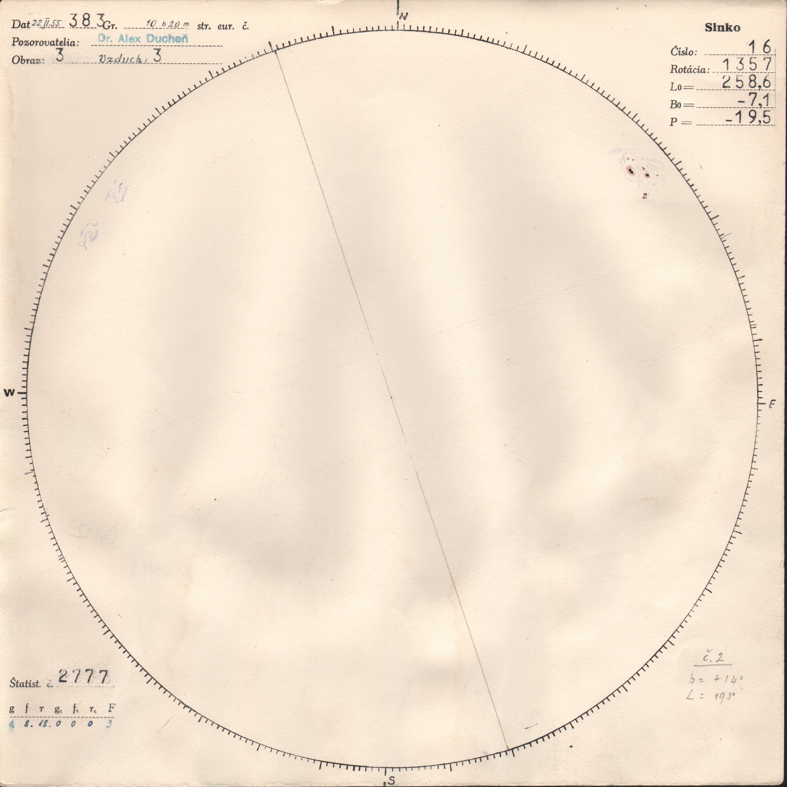 Obrázok zákresu Slnka na deň 22.02.1955