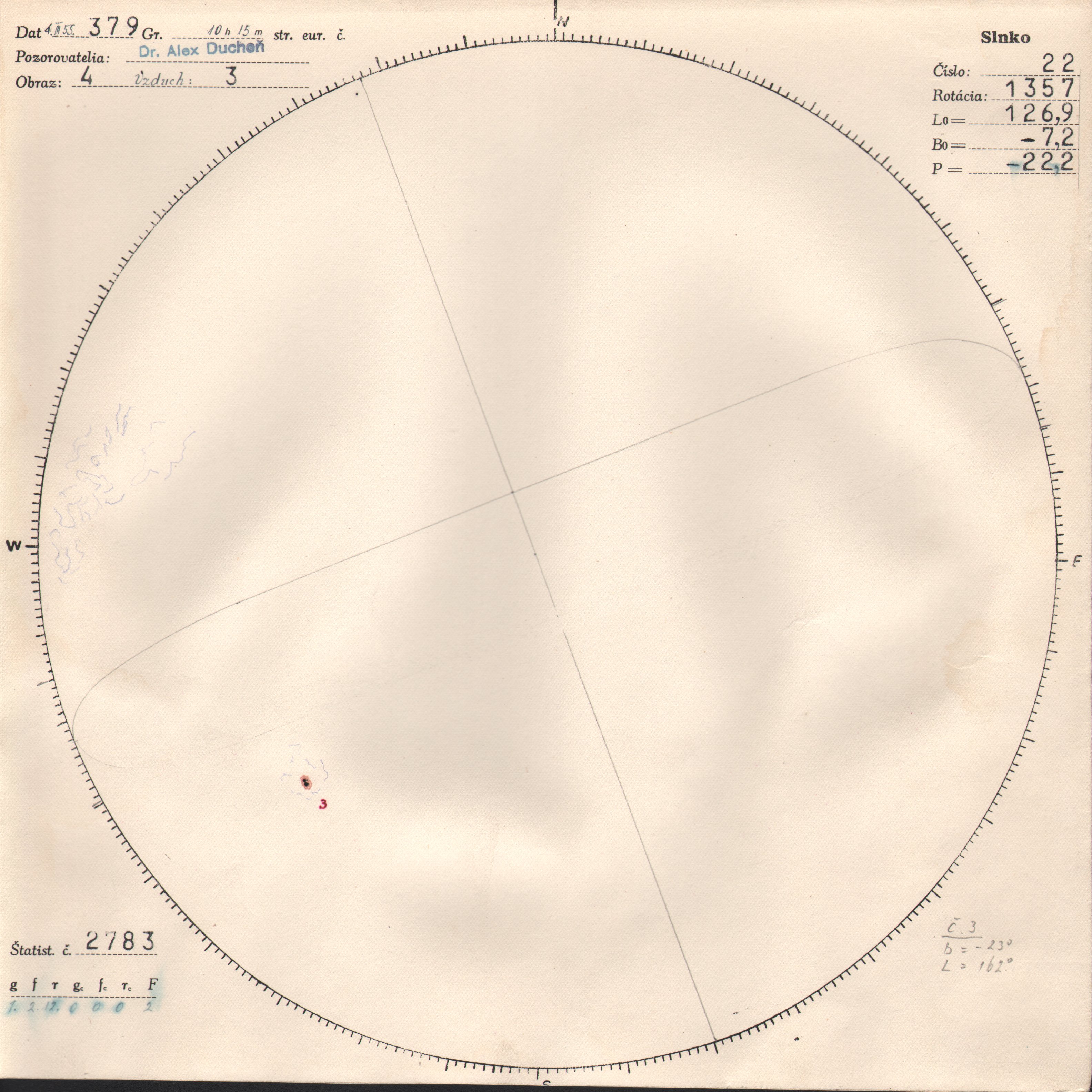 Obrázok zákresu Slnka na deň 04.03.1955