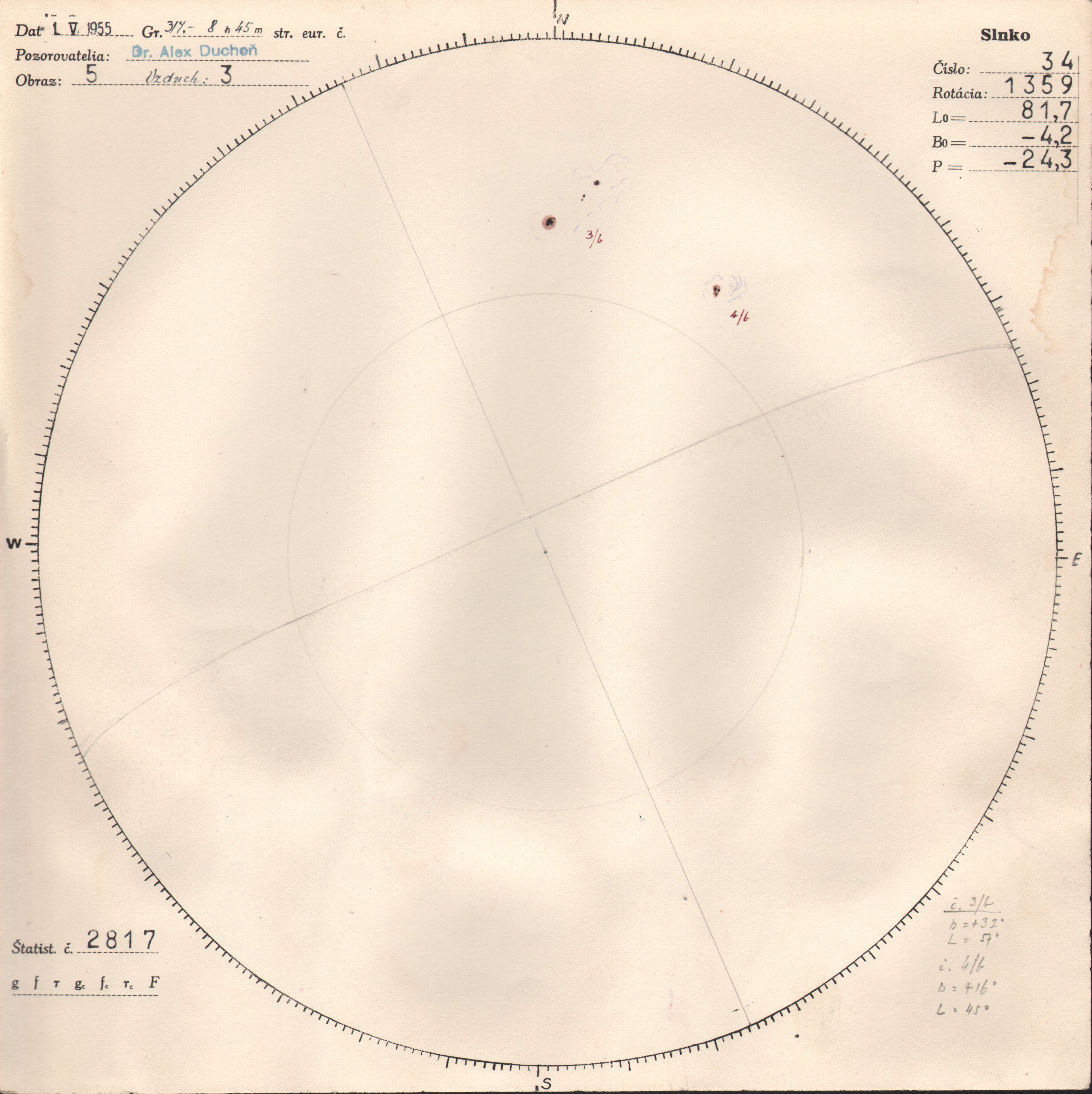 Obrázok zákresu Slnka na deň 01.05.1955