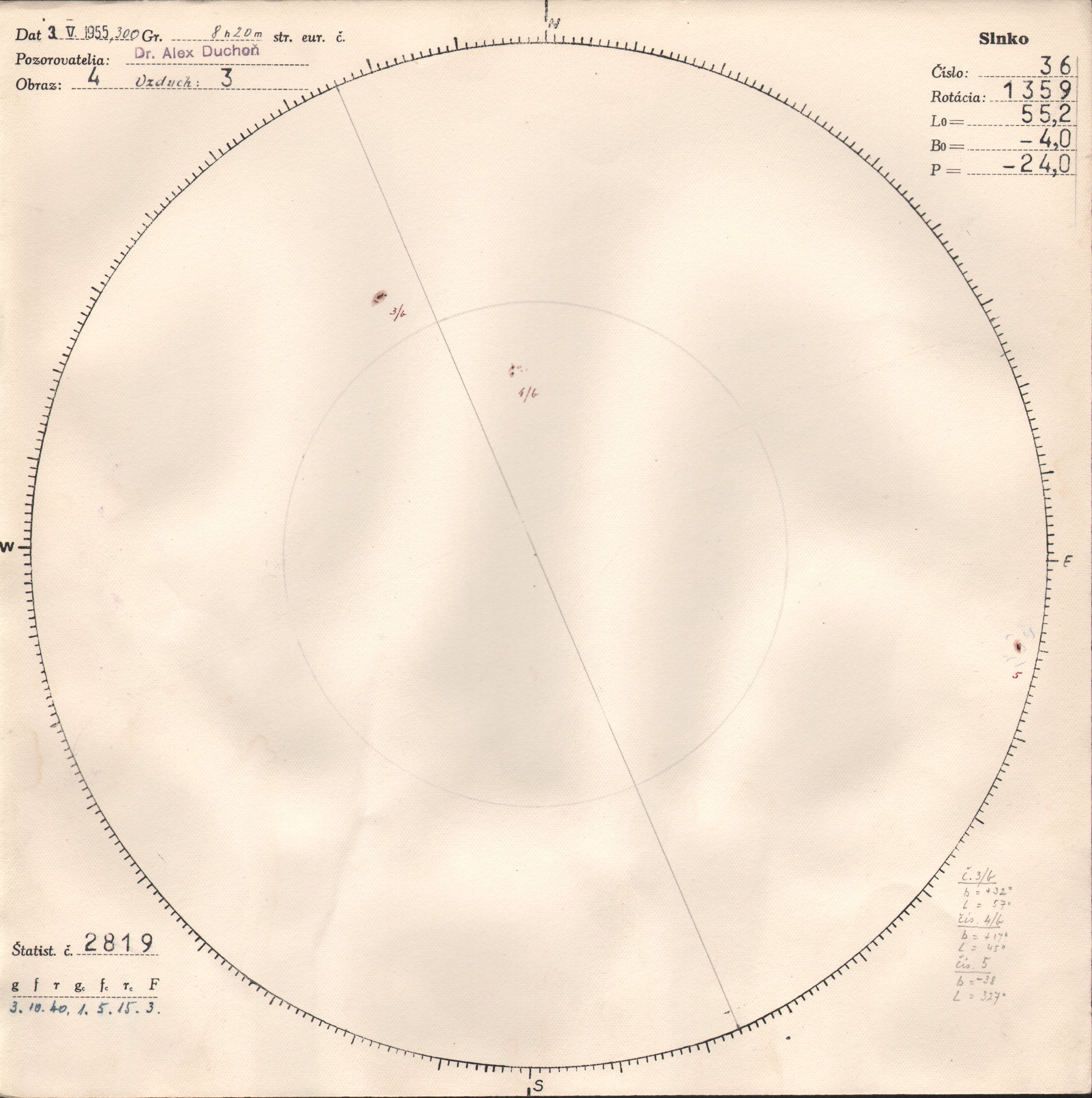 Obrázok zákresu Slnka na deň 03.05.1955