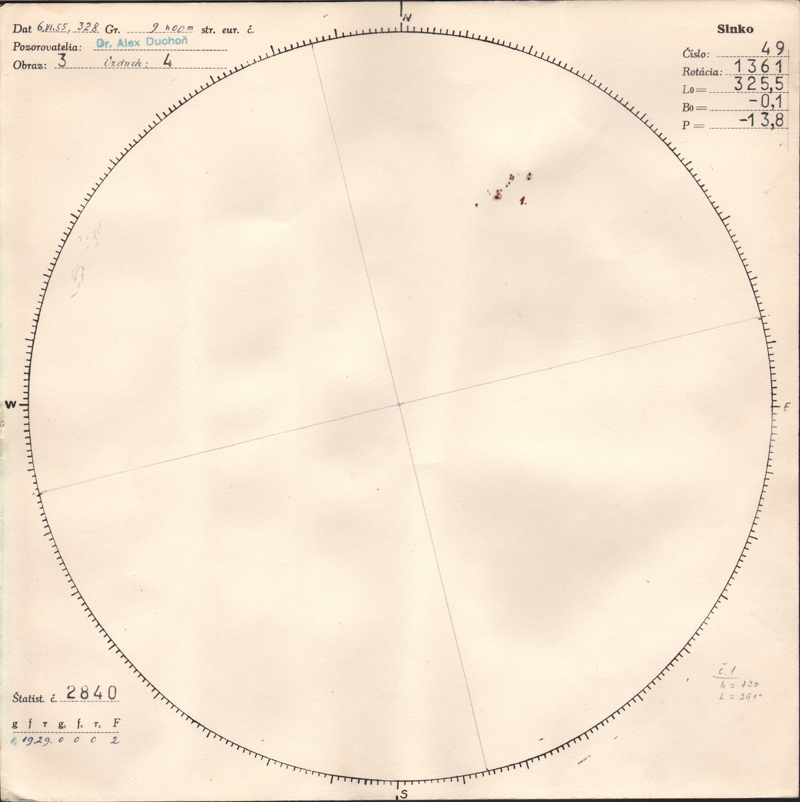 Obrázok zákresu Slnka na deň 06.06.1955